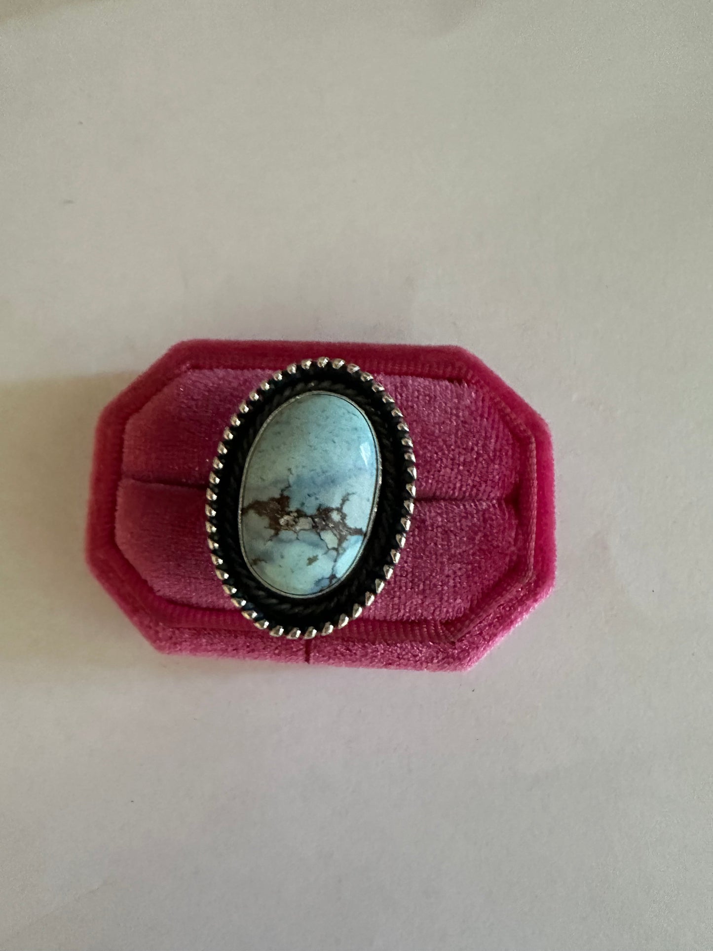 Beautiful Handcrafted Sterling Silver & Single Stone Golden Hills Turquoise Adjustable Ring Signed