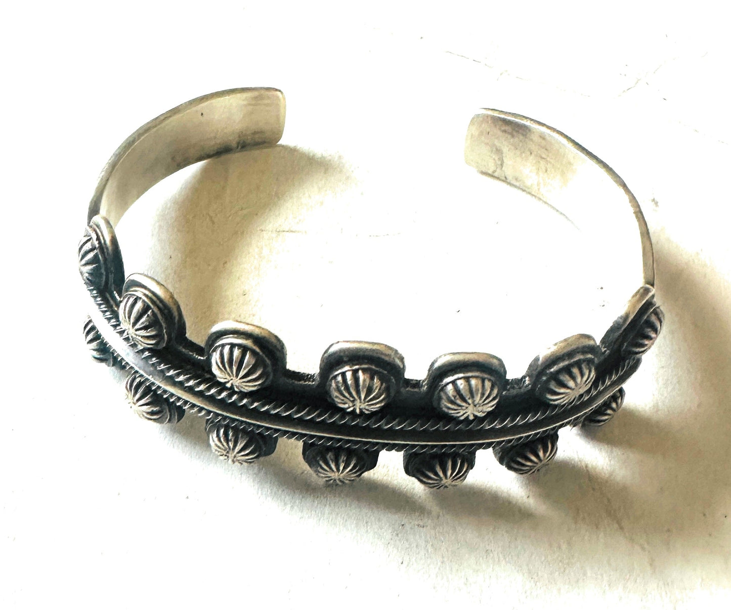 Handcrafted Hand Stamped Sterling Silver Studded Cuff Bracelet