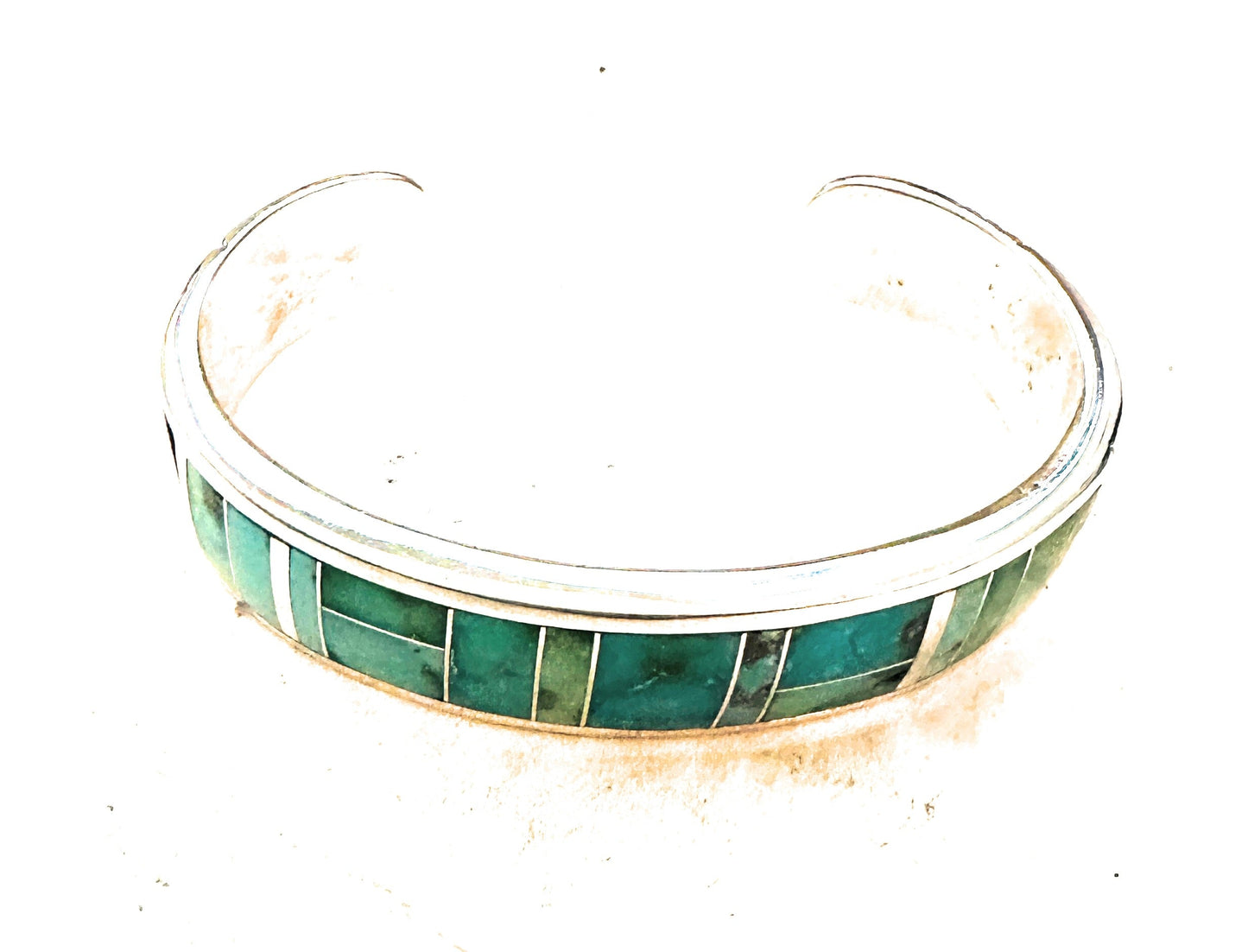 Handcrafted Sonoran Mountain Turquoise & Sterling Silver Inlay Cuff Bracelet /