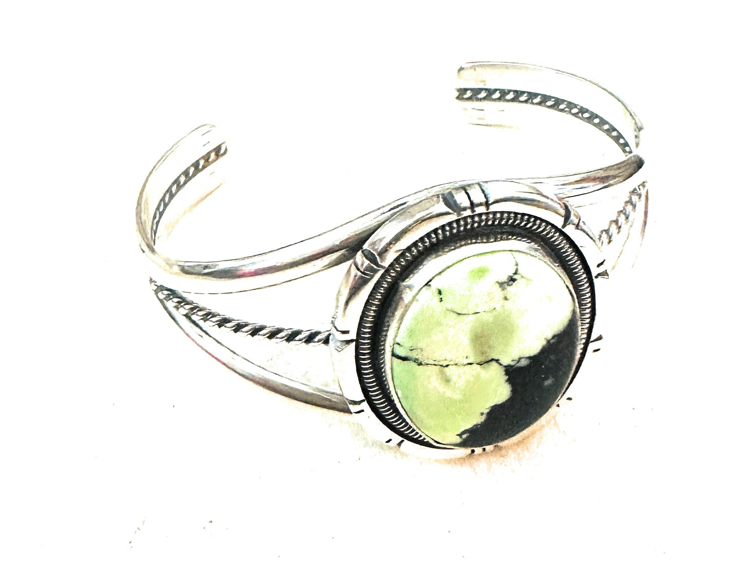 Handcrafted New Lander Turquoise & Sterling Silver Cuff Bracelet by Wydell Billie