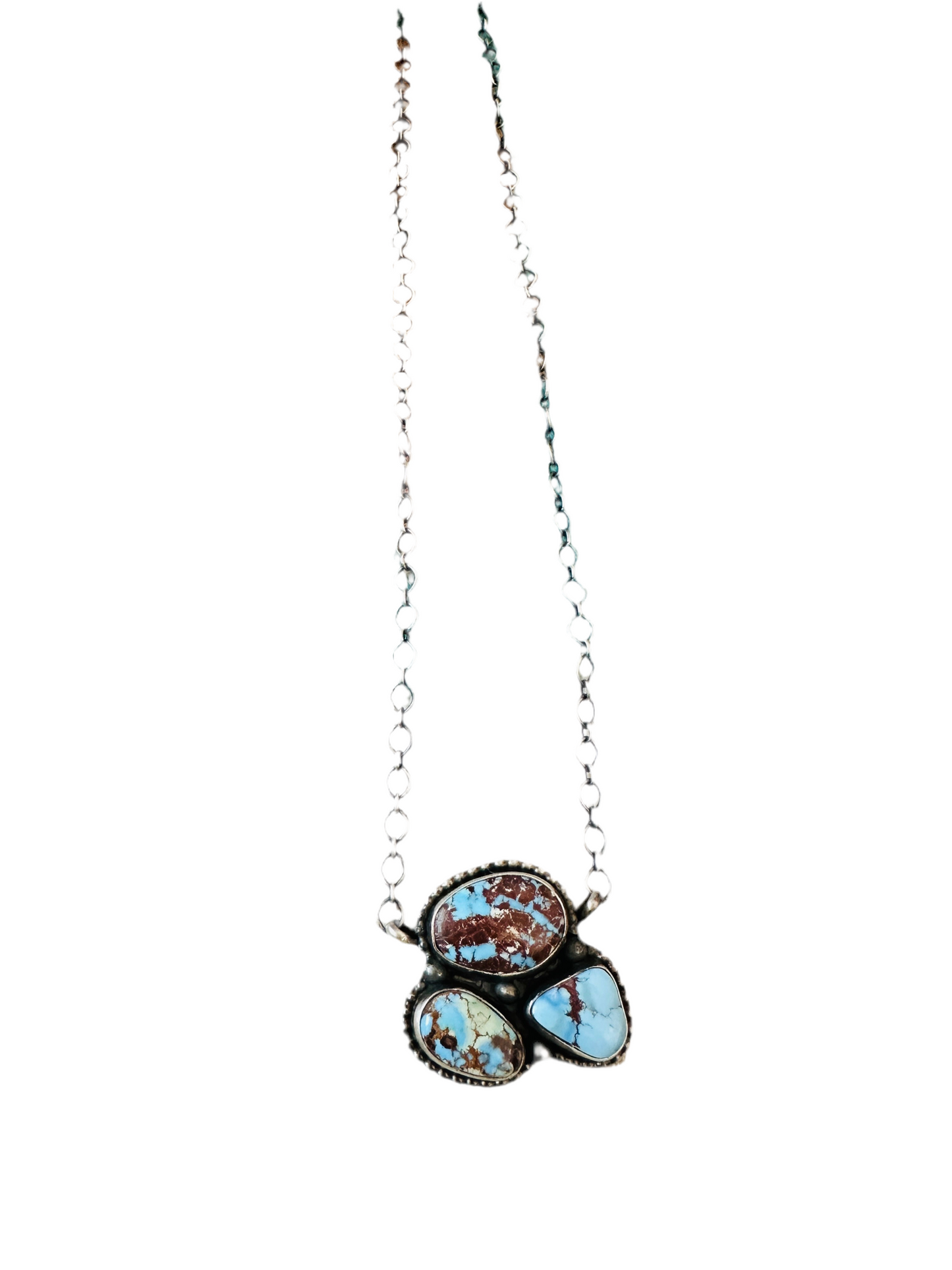 Handcrafted Sterling Silver & Golden Hills Turquoise 3 Stone Necklace