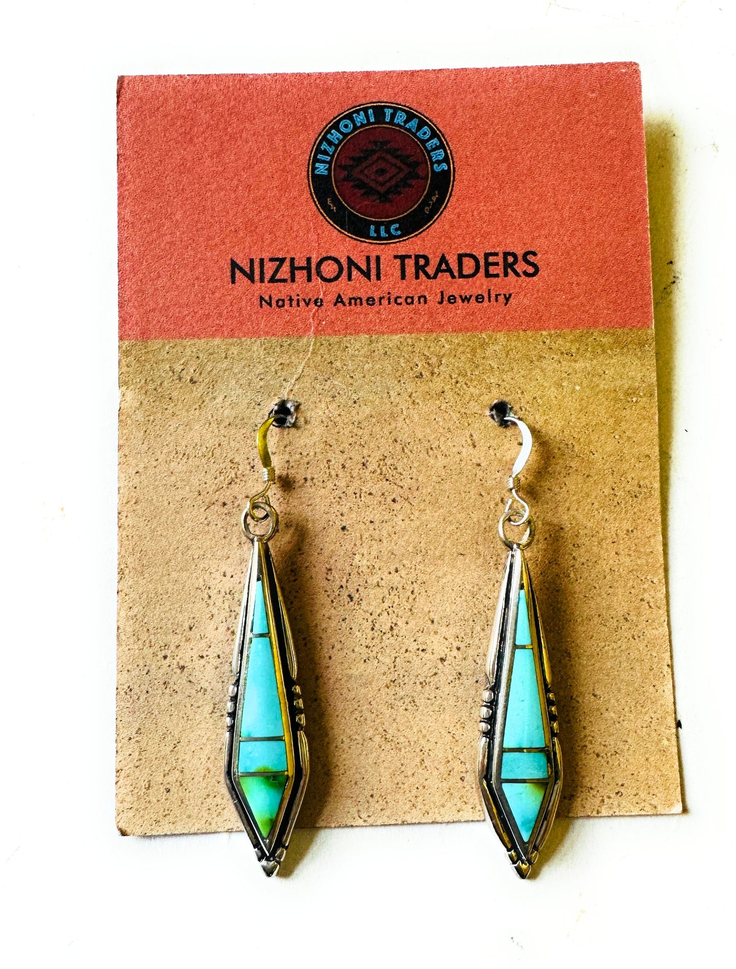 Handcrafted Sonoran Mountain Turquoise And Sterling Silver Inlay Dangle Earrings