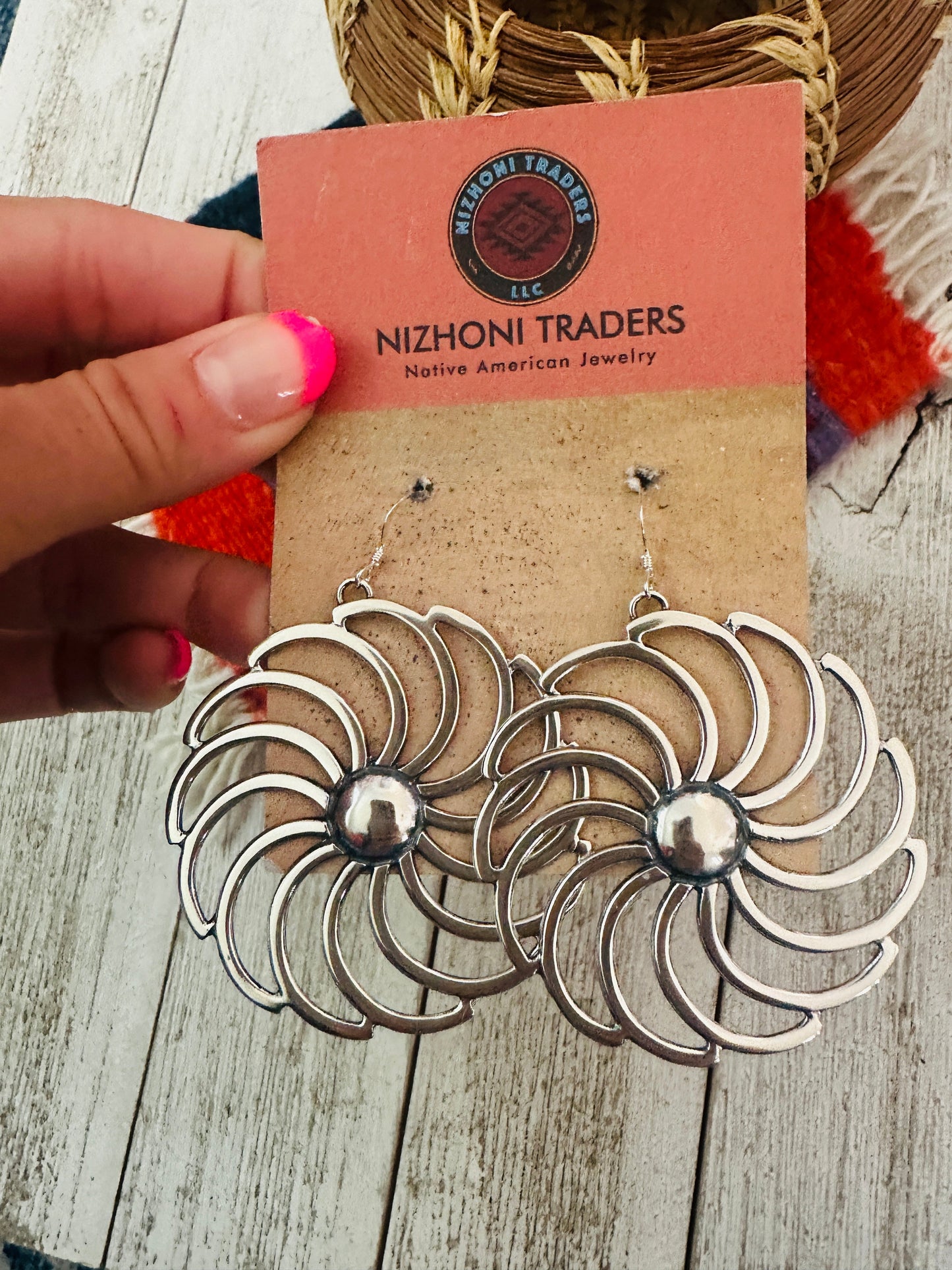 Navajo Sterling Silver Flower Dangle Earrings