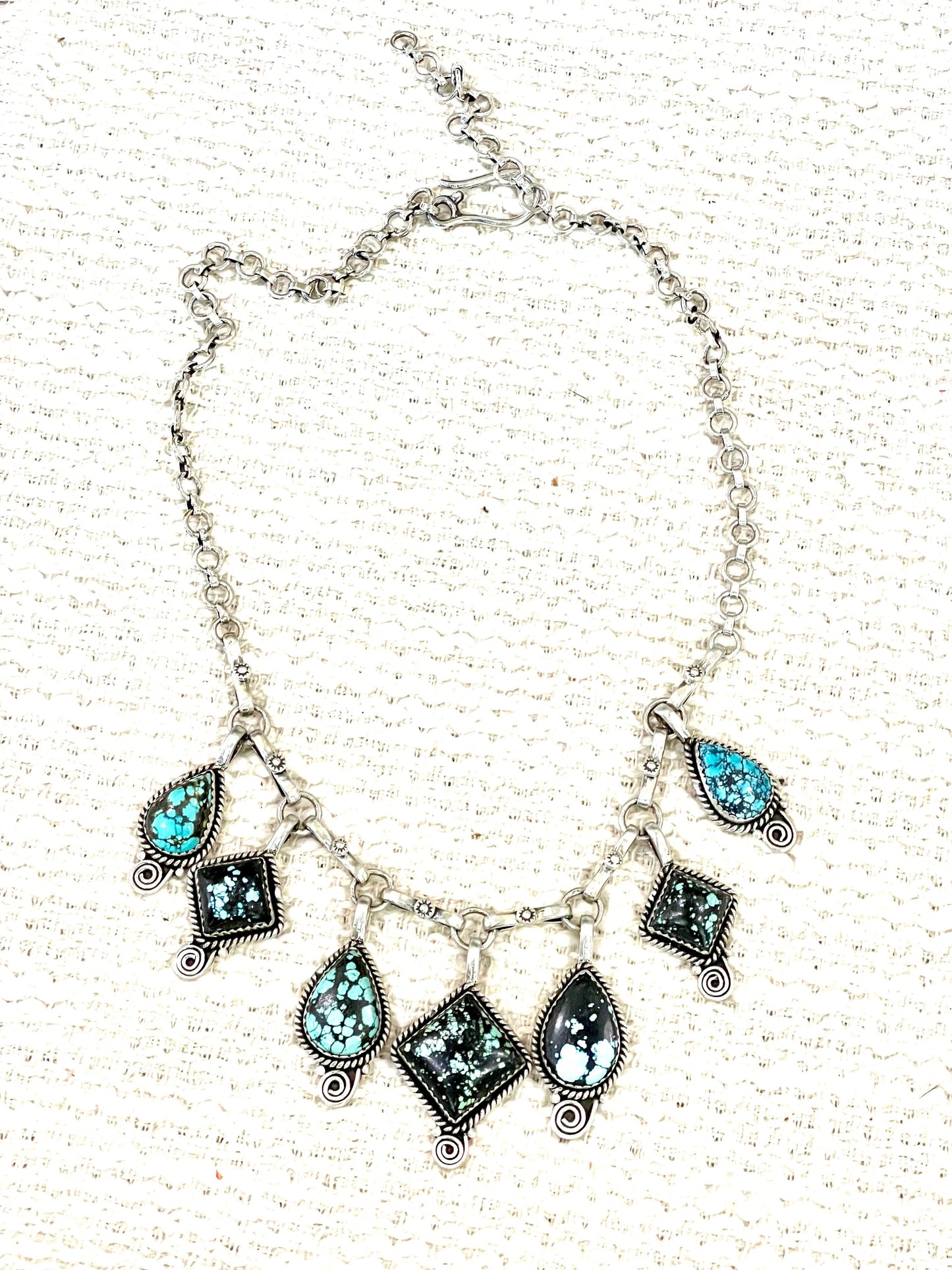 Handmade Sterling Silver Number 8 Turquoise Necklace with Signed Nizhoni