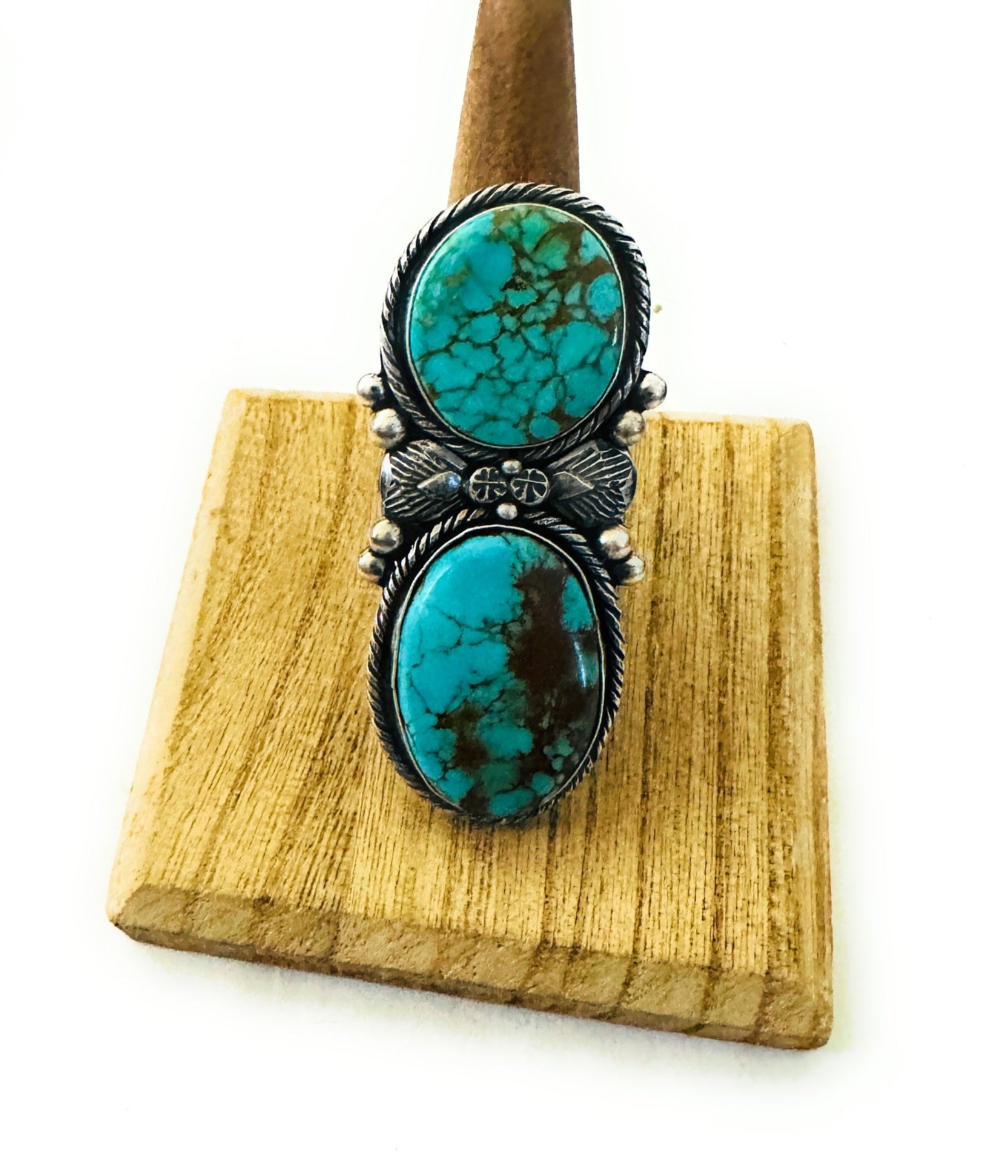Handcrafted Royston Turquoise & Sterling Silver Ring Size 9 by Jacqueline Silver