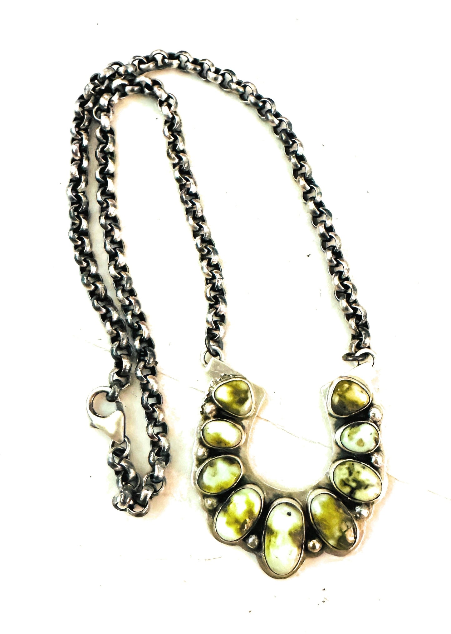 Handcrafted Beaded Sterling Silver & Palomino Turquoise Horseshoe Necklace