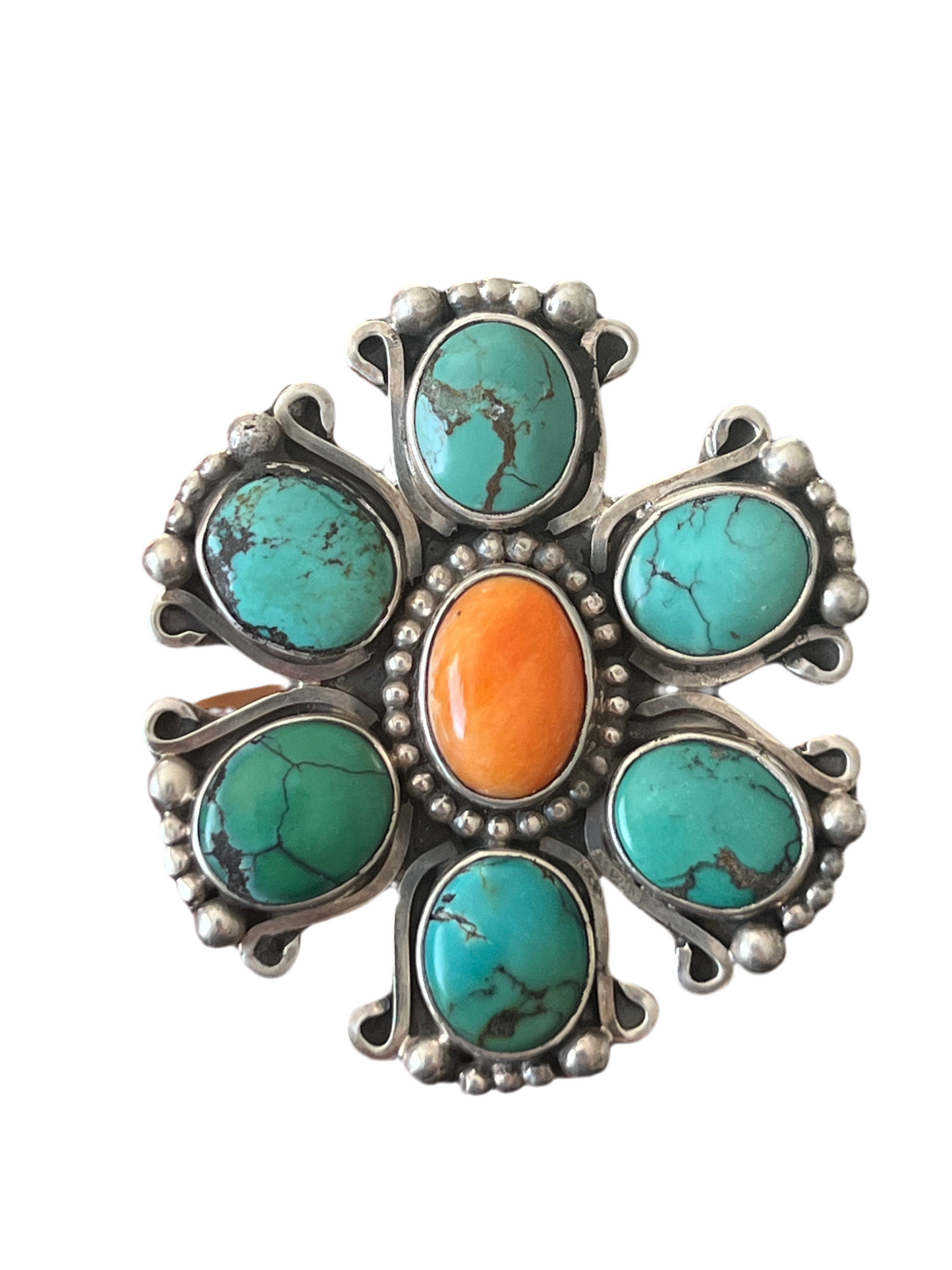 Rosella Paxson Sterling Silver, Hubei Turquoise and Spiny Oyster Shell Cluster Ring