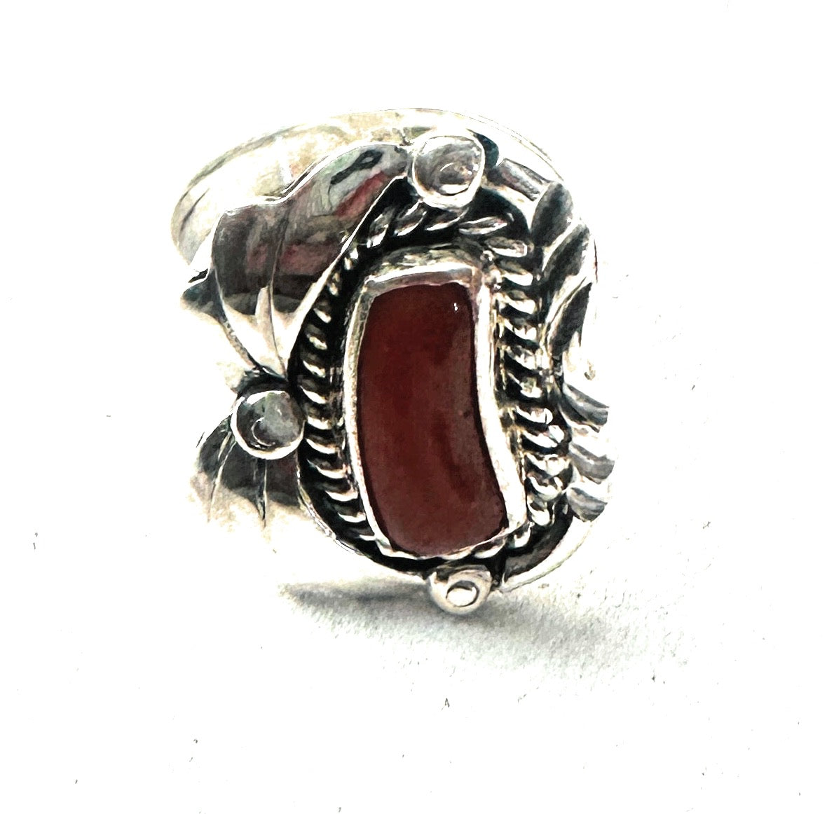 Handcrafted Coral & Sterling Silver Ring Size 6