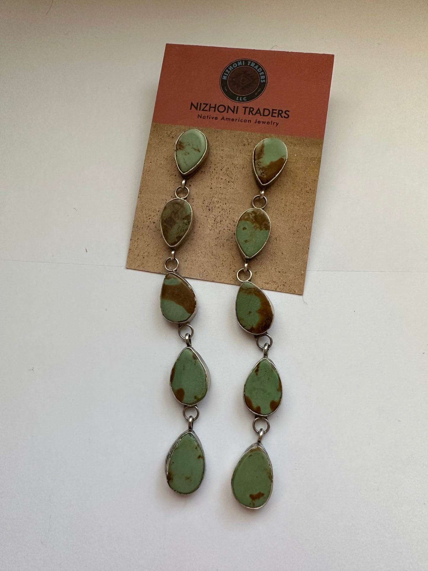 5 Stone Handcrafted Turquoise Sterling Silver Dangle Earrings Signed Jacqueline Silver