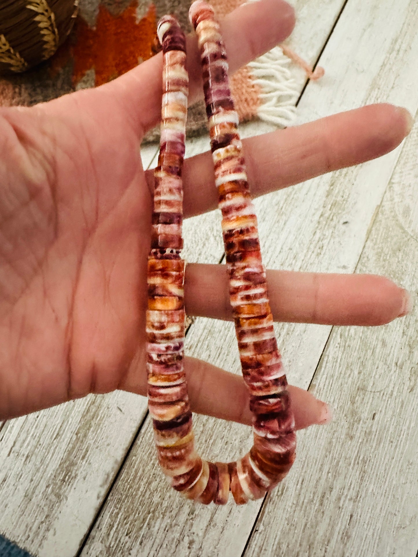 Handcrafted Orange Spiny Oyster 18” Beaded Necklace