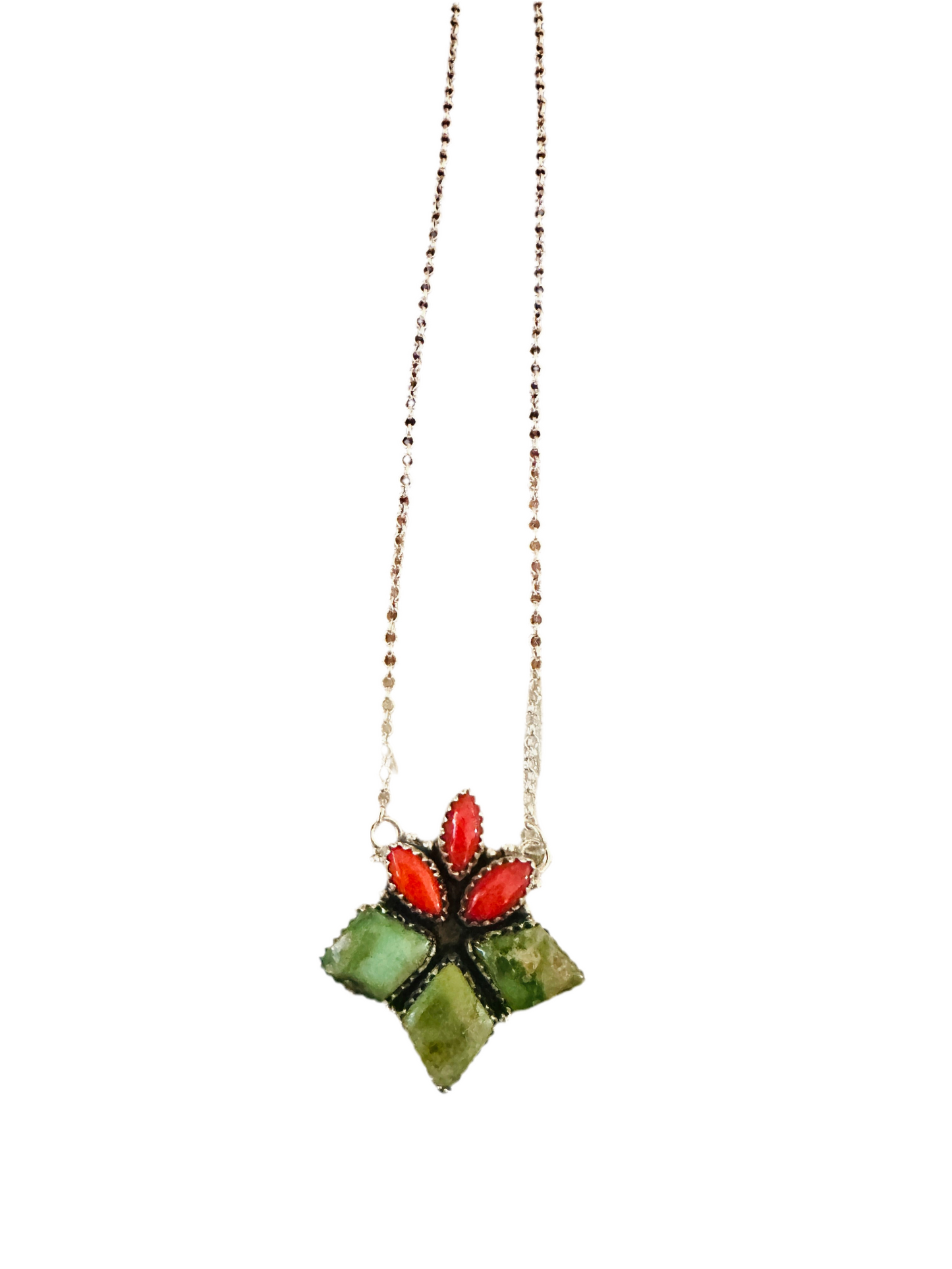 ** Christmas Collection ** Handmade Sterling Silver, Turquoise & Coral Necklace Signed Nizhoni