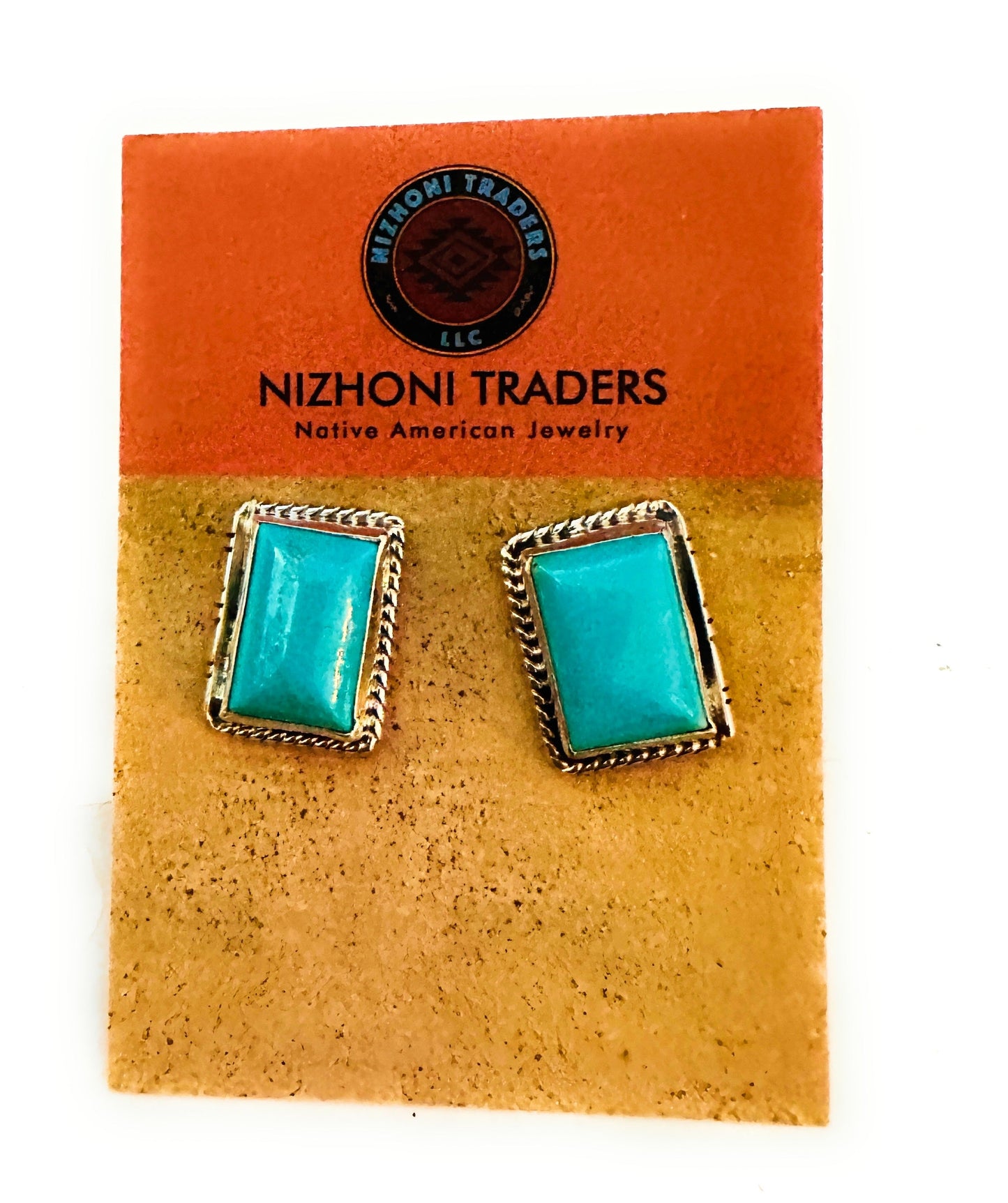Handcrafted Turquoise & Sterling Silver Rectangle Post Earrings