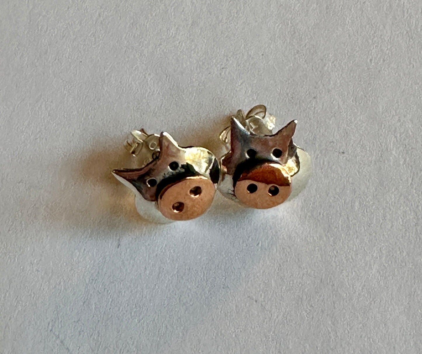 Copper & Sterling Silver Piggy Stud Earrings