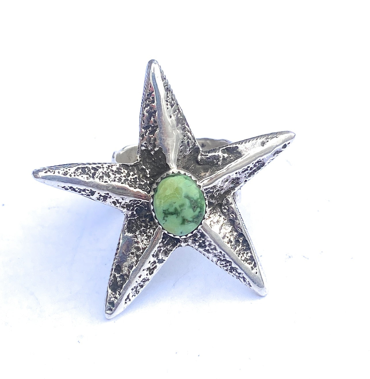 Handcrafted Turquoise & Sterling Silver Star Ring Size 8.5 Signed