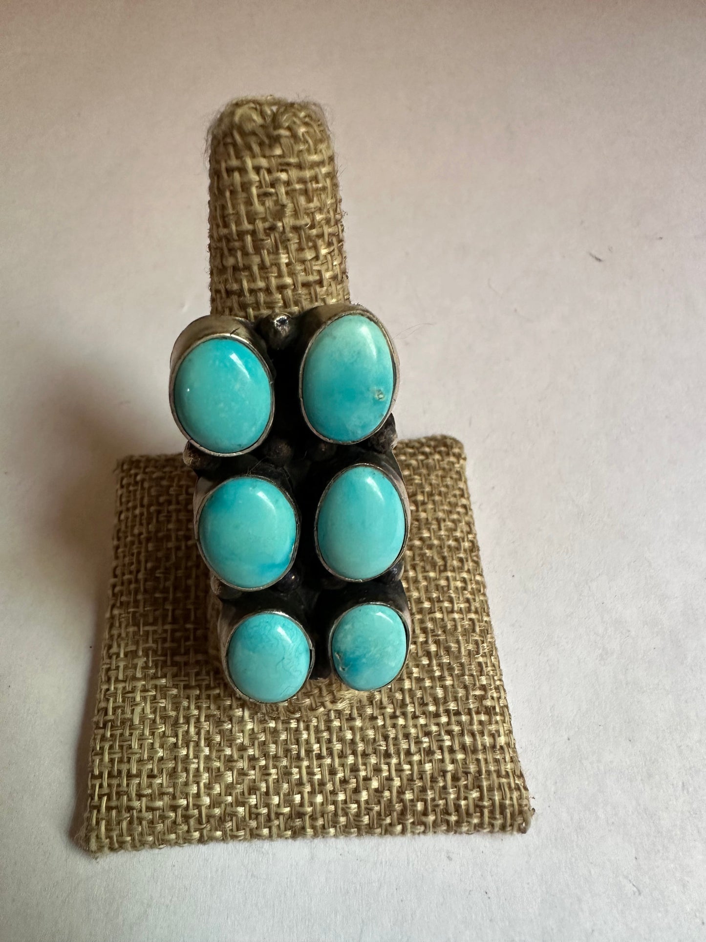Handcrafted Kingman Turquoise & Sterling Silver Ring Size 9.5 Signed Sheila