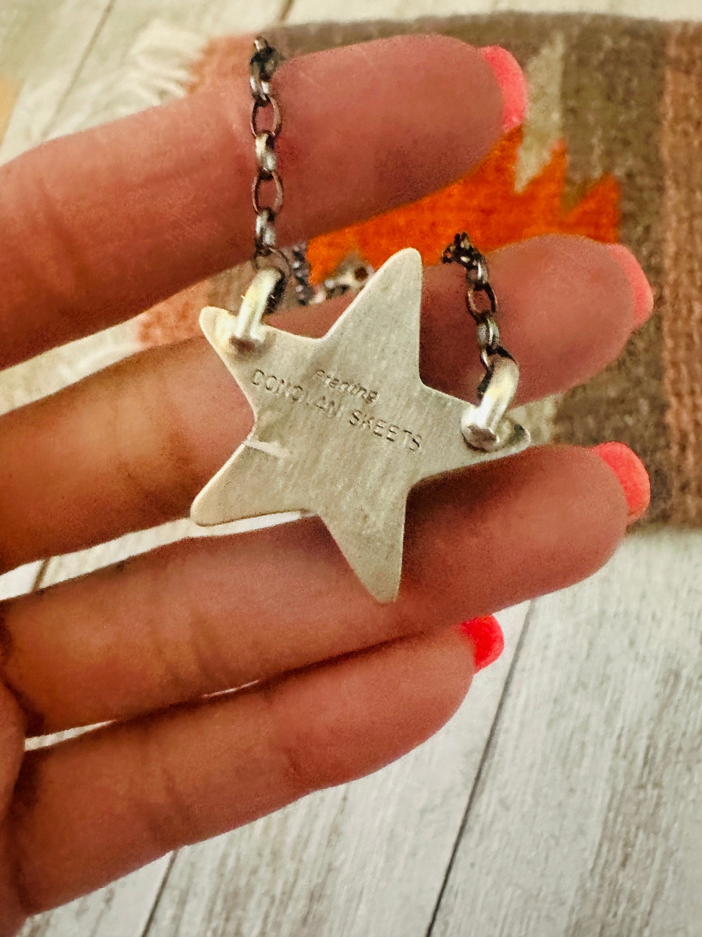 Handcrafted Sterling Silver & Turquoise Star Necklace- Green