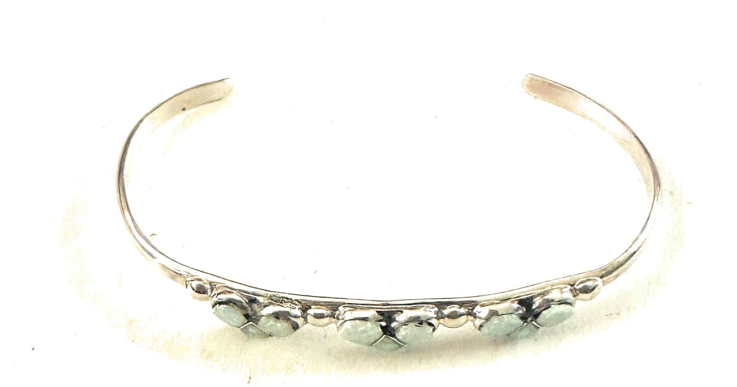 Sterling Silver & White Fire Opal Heart Baby Cuff Bracelet