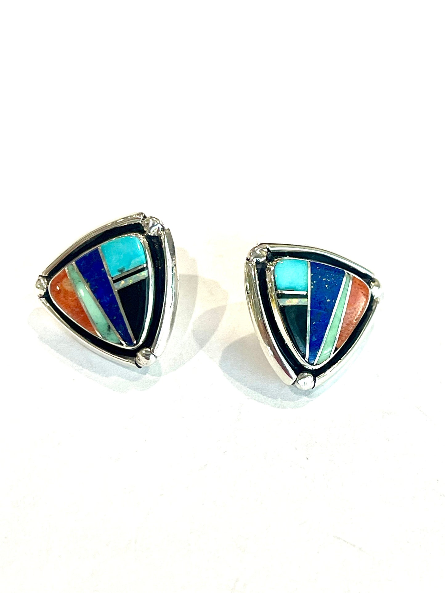 Handcrafted Multi Stone & Sterling Silver Inlay Post Earrings