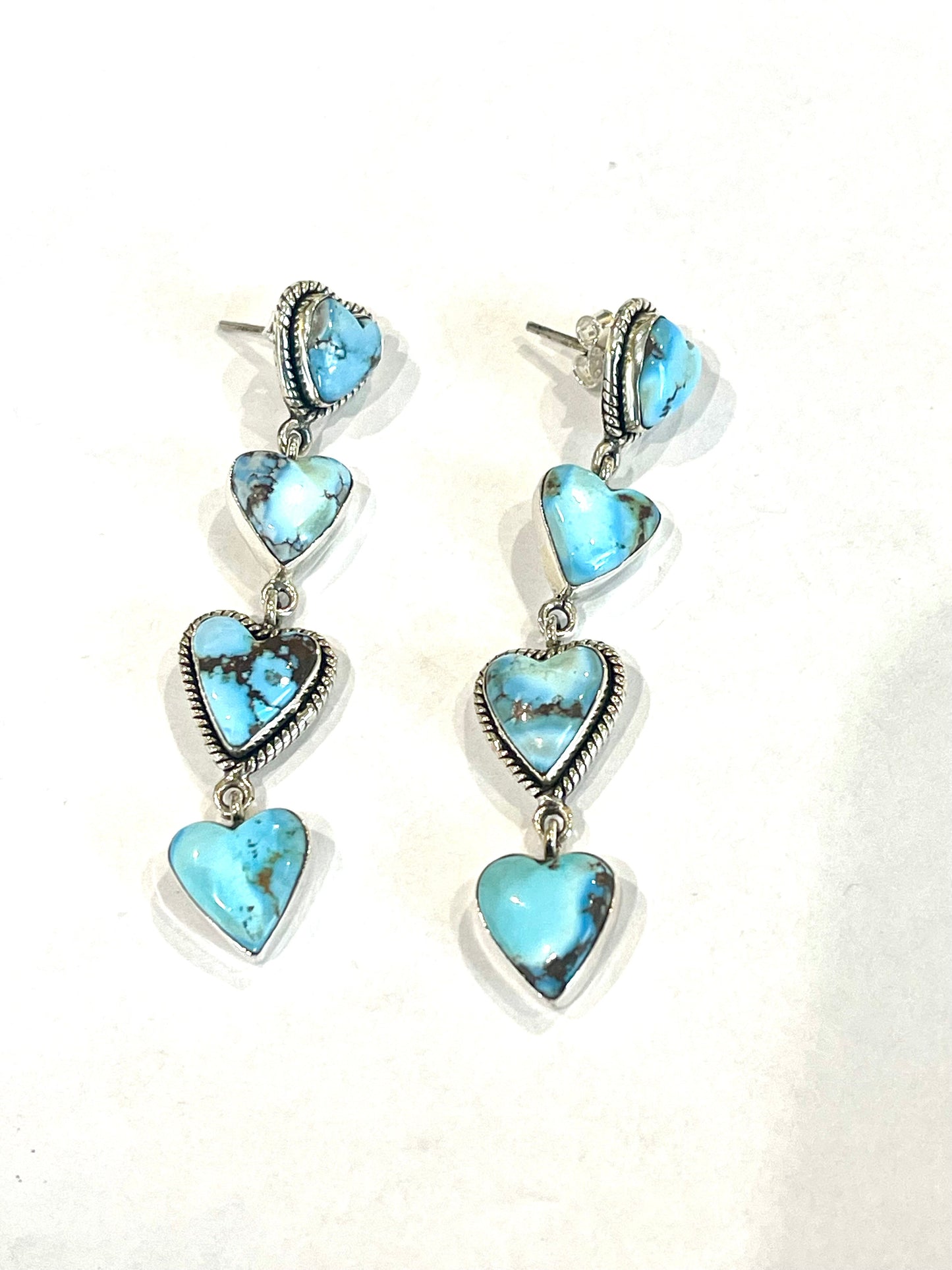 Handmade Golden Hills and Sterling Silver Dangle Heart Earrings