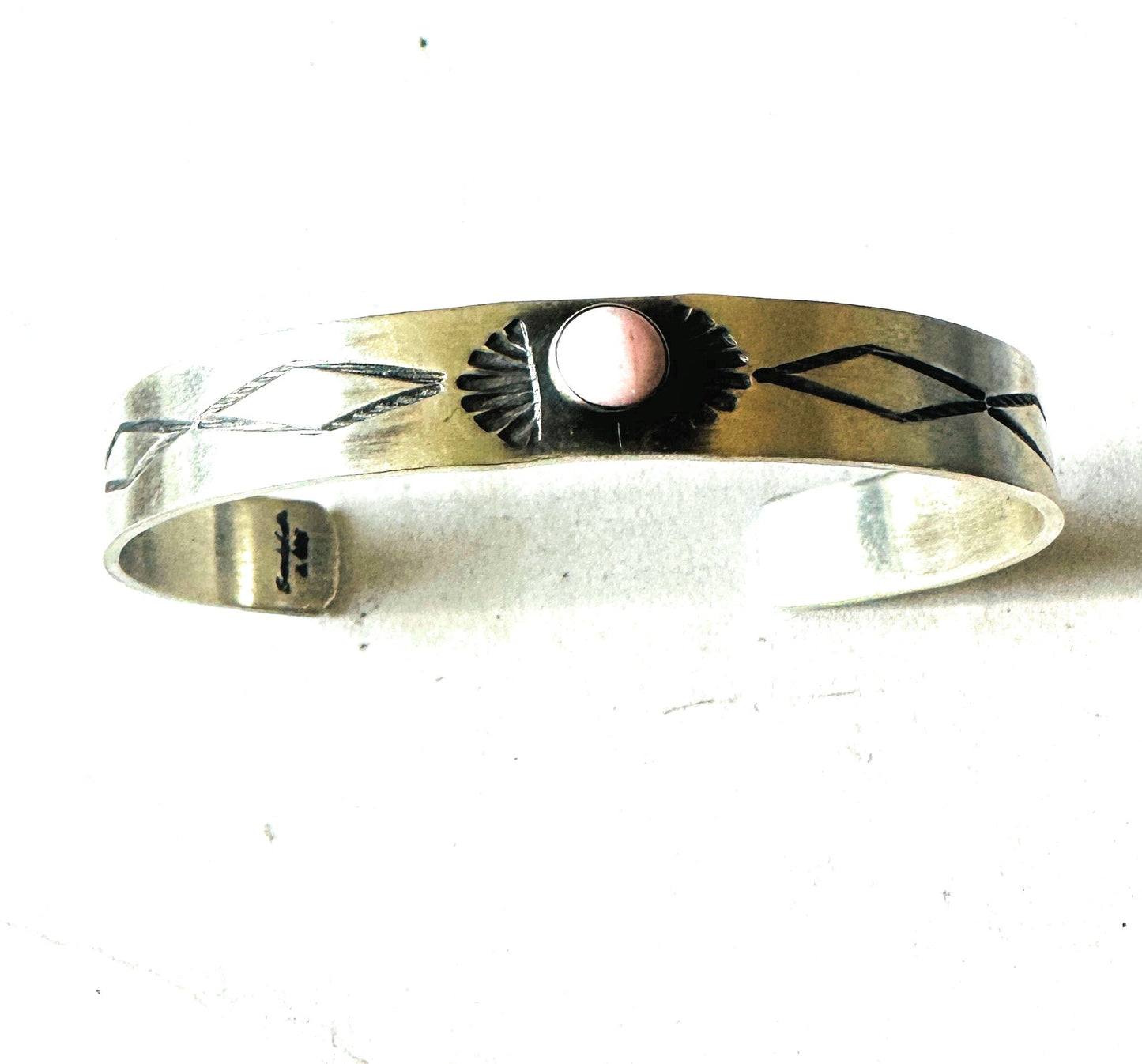 Handcrafted Queen Pink Conch Shell & Sterling Silver Cuff Bracelet