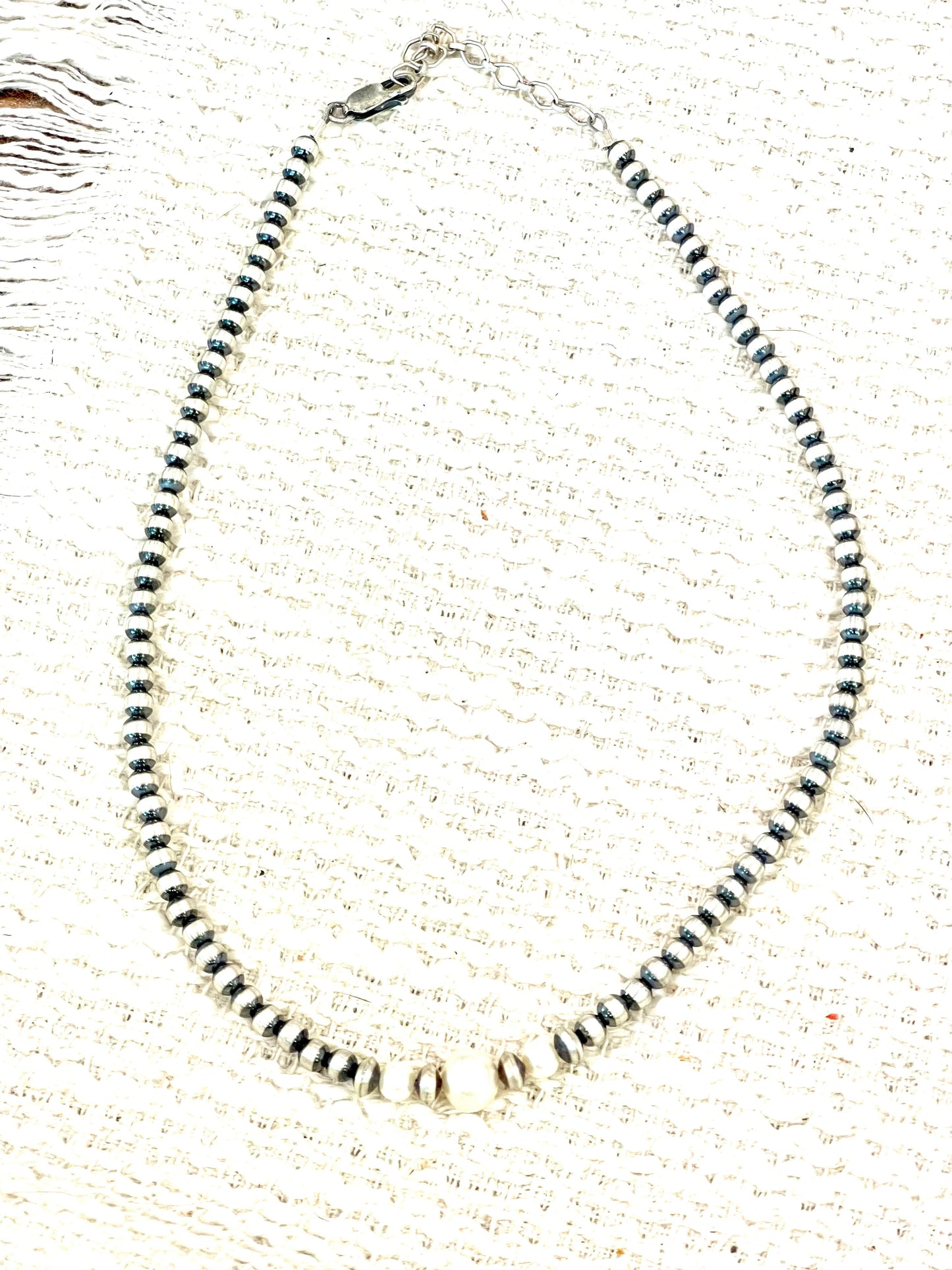 Handmade Sterling Silver & Pearl Beaded 14” Necklace
