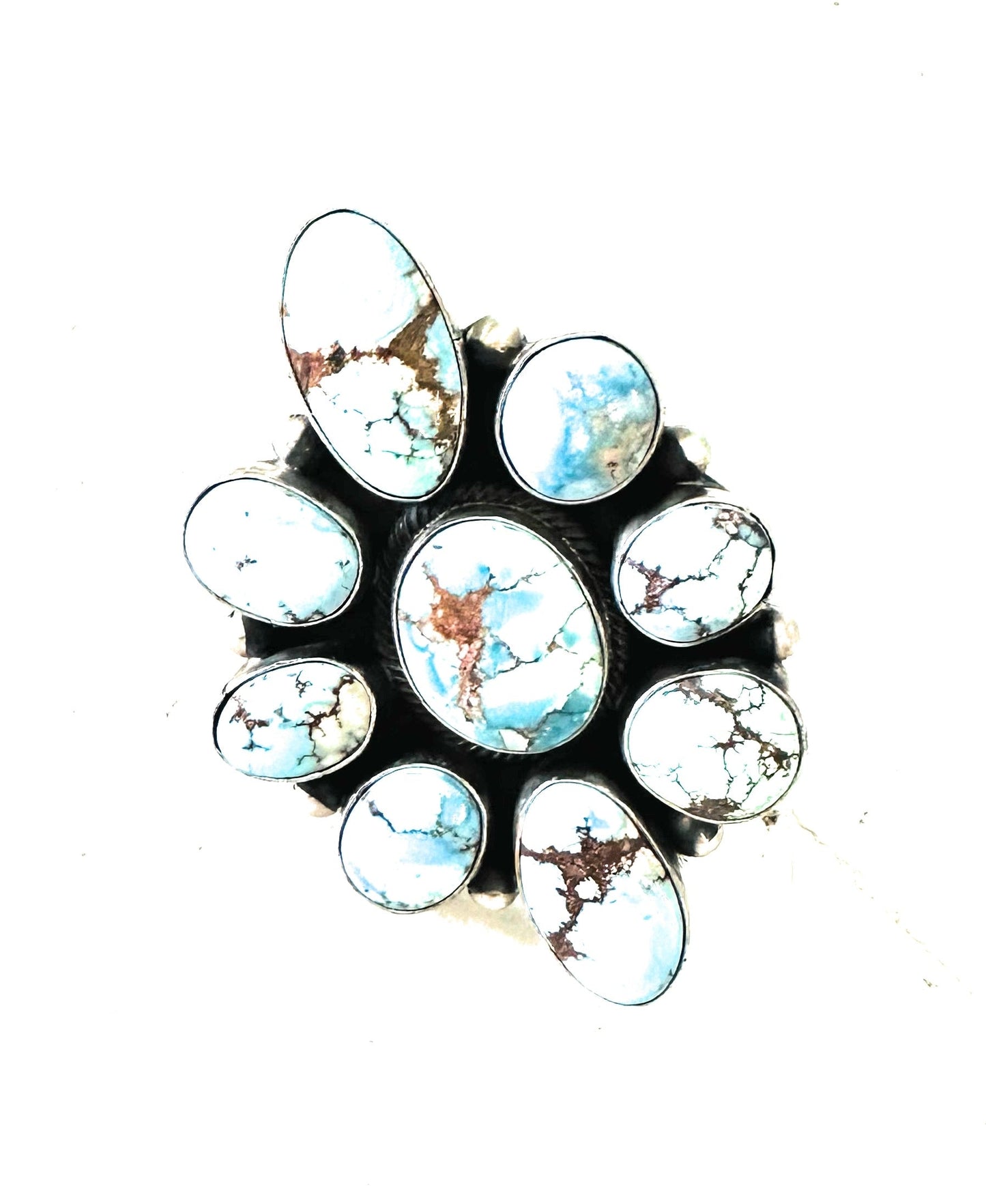 Handcrafted Golden Hills Turquoise & Sterling Silver Cluster Ring Size 9