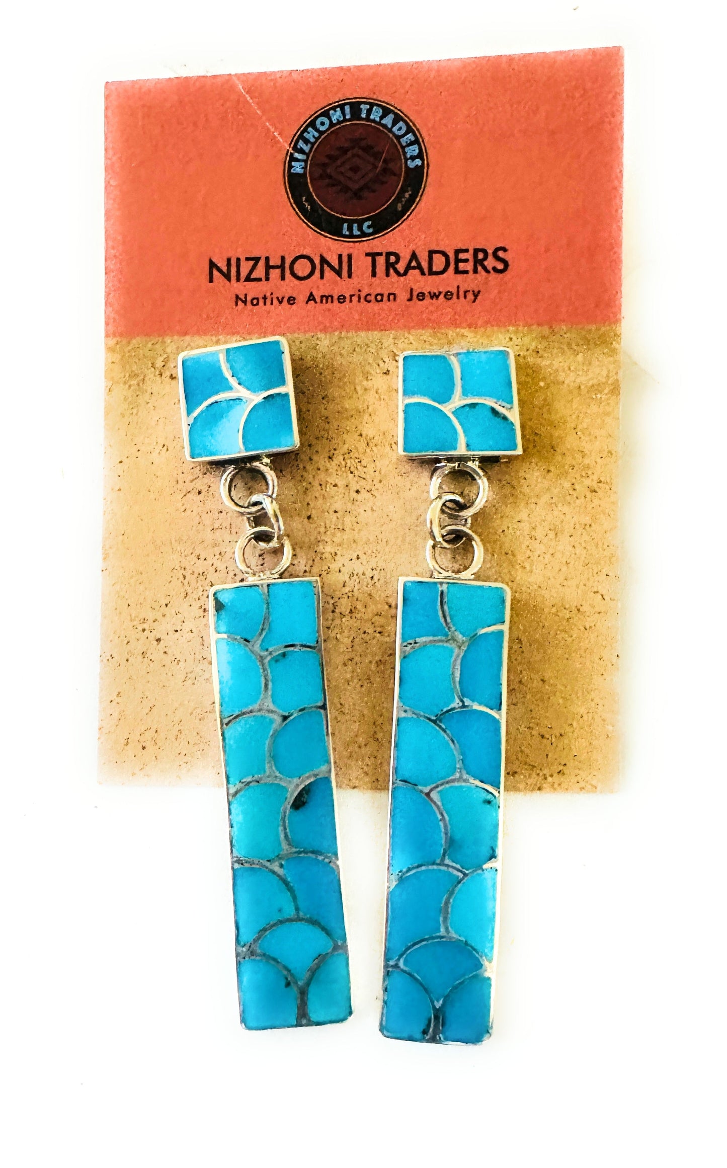 Handcrafted Sterling Silver & Turquoise Inlay Dangle Earrings