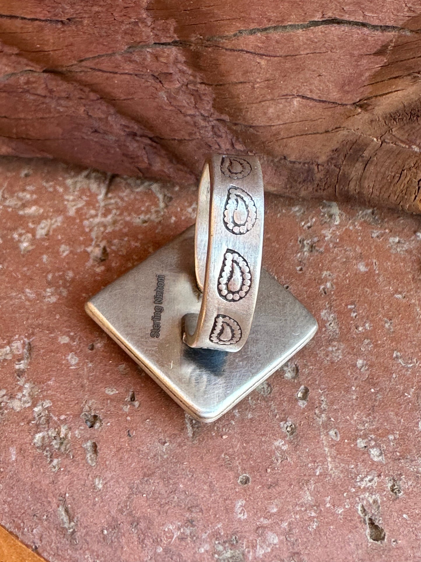 Beautiful Handmade Sterling Silver And Wild Horse Square Adjustable Ring
