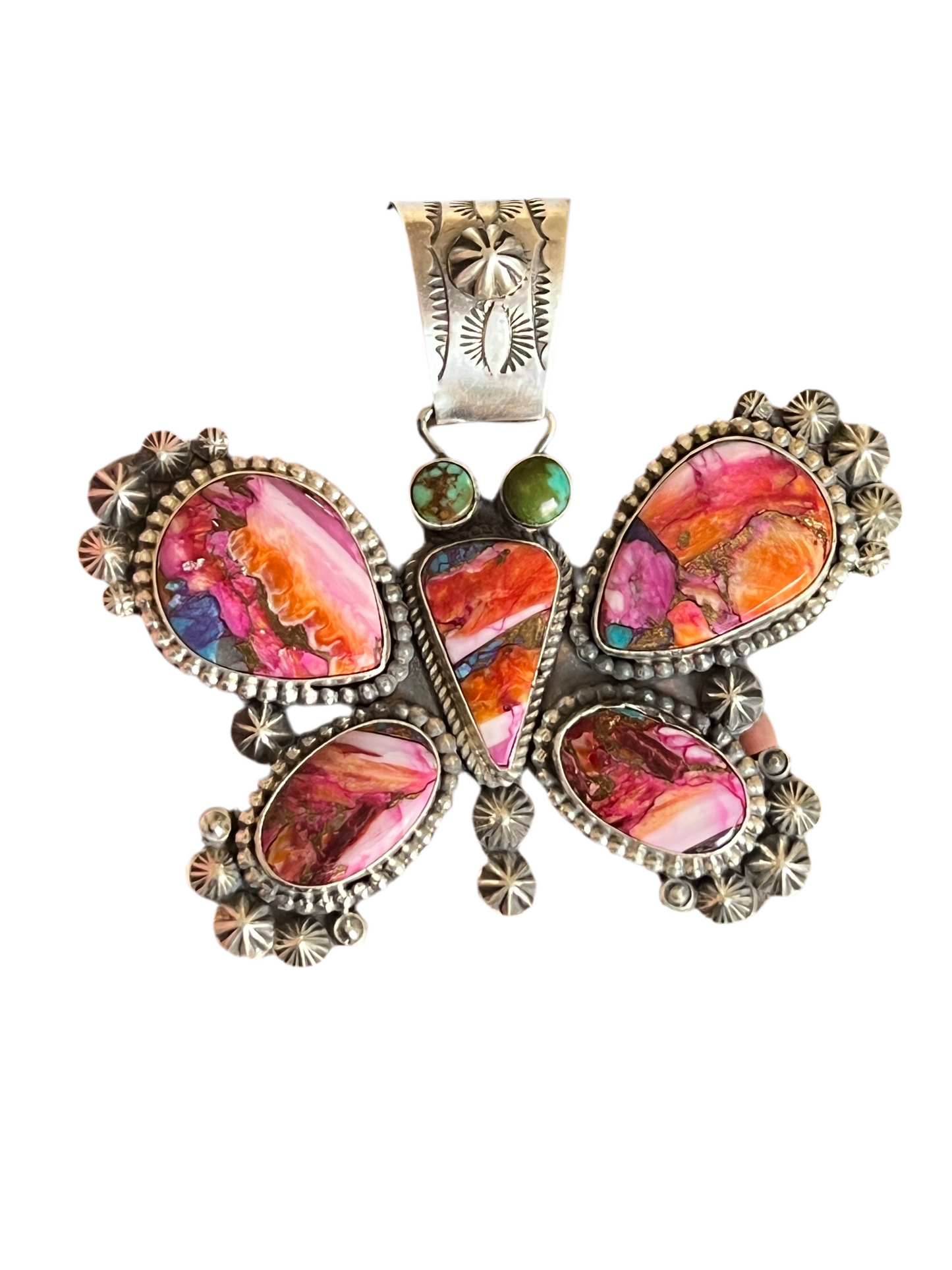 Apache Sterling Silver, Pink Dream Mohave and Turquoise Butterfly Pendant