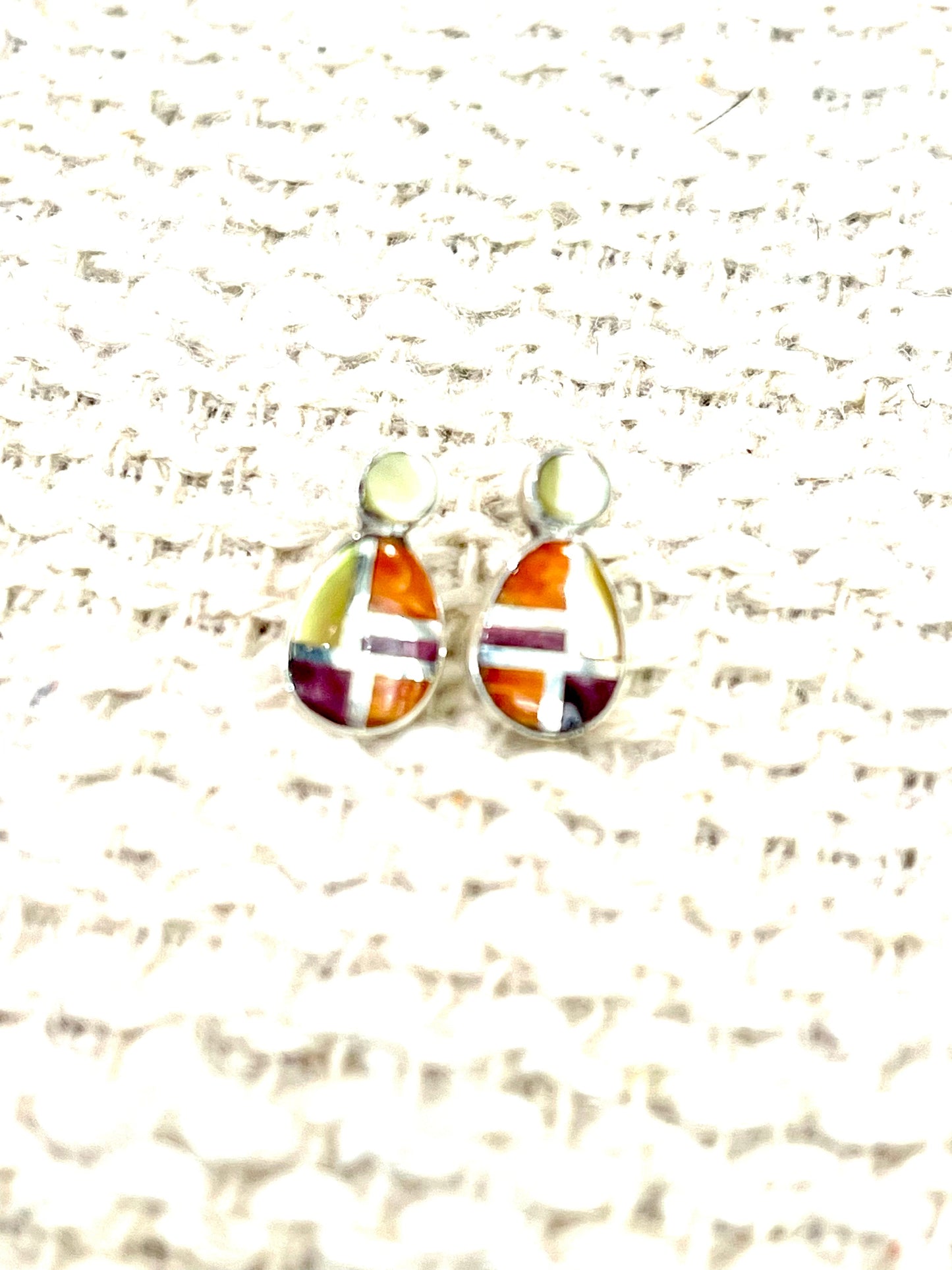 Gorgeous Handmade Sterling Silver & Multi Stone Inlay Post Earrings