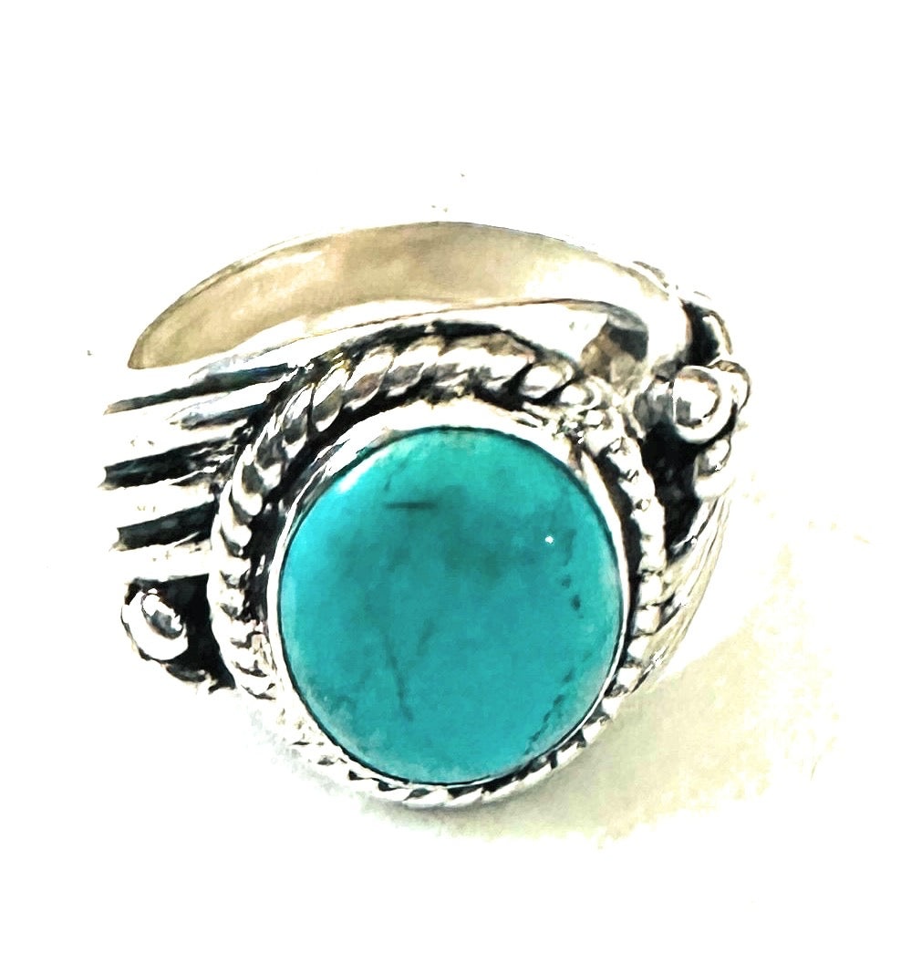 Handcrafted Kingman Turquoise & Sterling Silver Ring Size 9.5