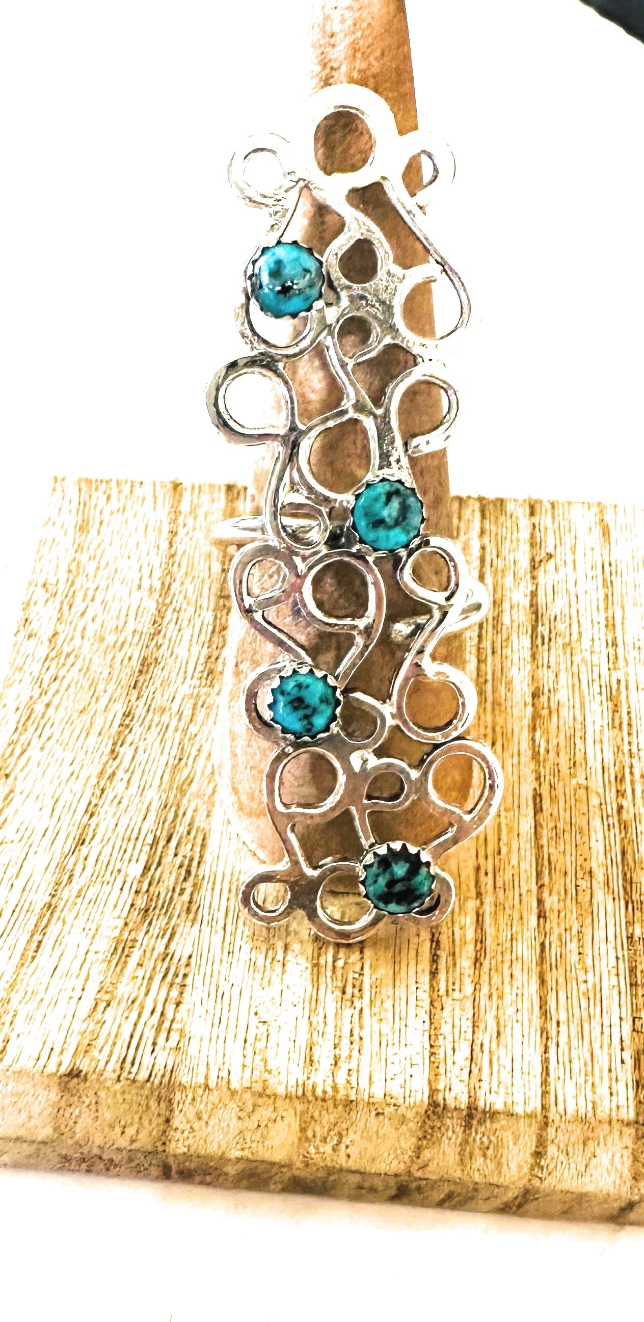 Handcrafted Sterling Silver & Turquoise Adjustable Abstract Ring