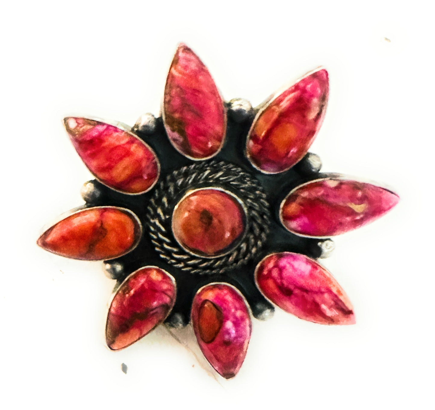 Navajo Pink Mojave & Sterling Silver Cluster Adjustable Ring