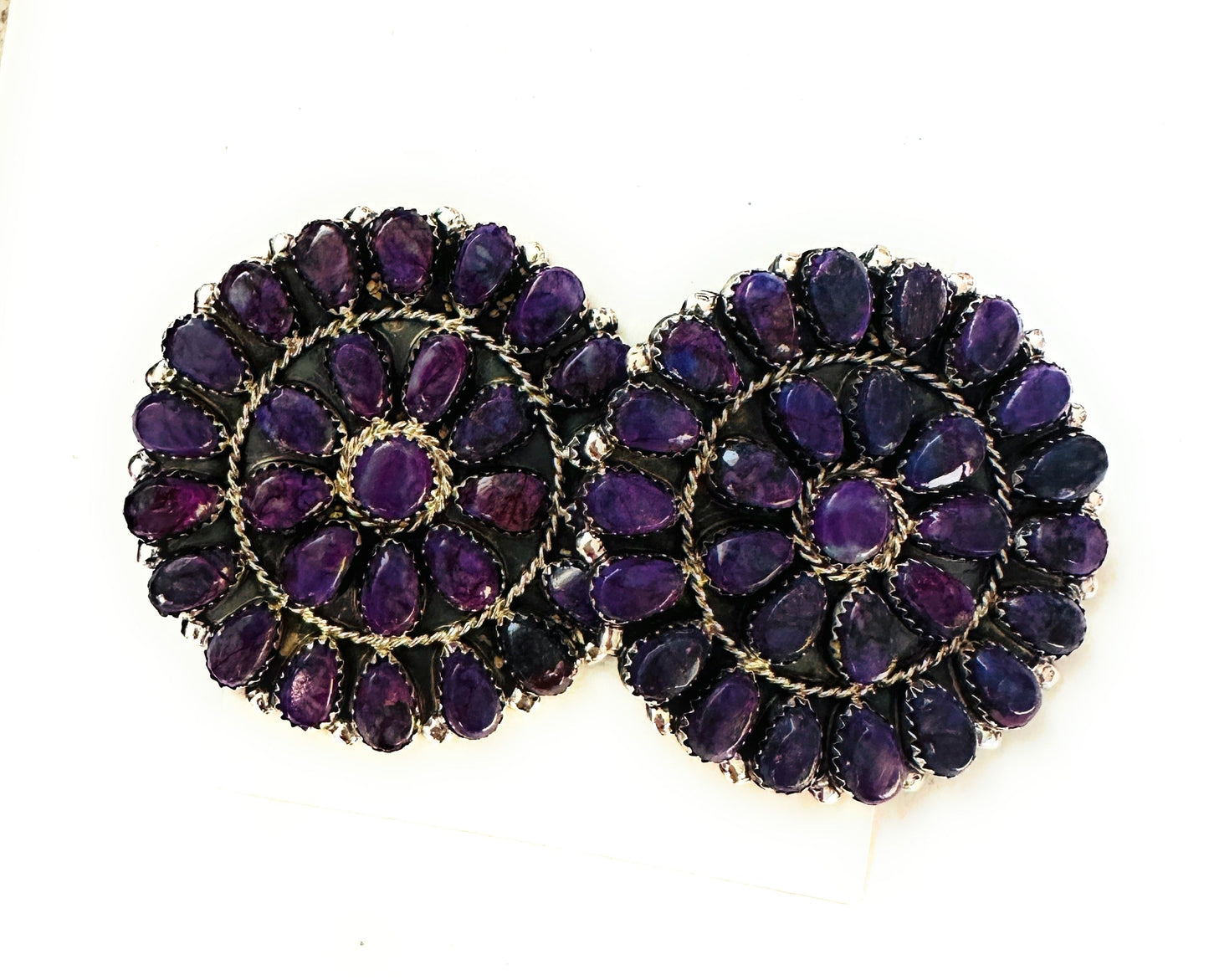 Handcrafted Purple Mojave And Sterling Silver Cluster Post Earrings