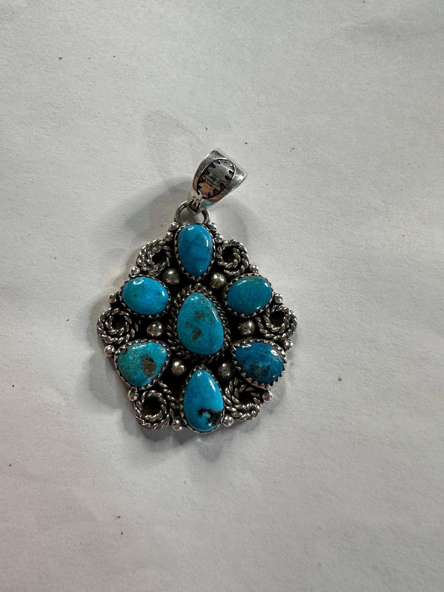 Handmade Sterling Silver & Turquoise Cluster Pendant