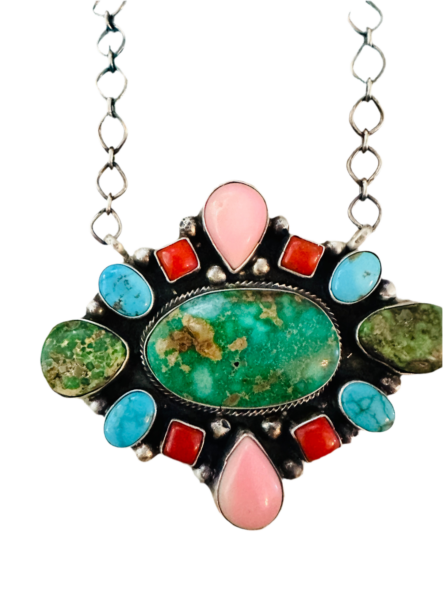 Handcrafted Sterling Silver & Multi Stone Cluster Necklace