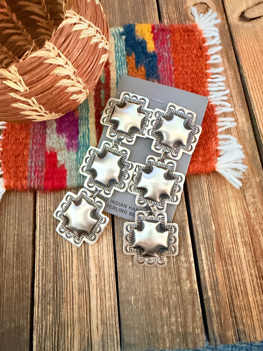 Handcrafted Sterling Silver Concho Cross Dangle Earrings by Leander Tahe