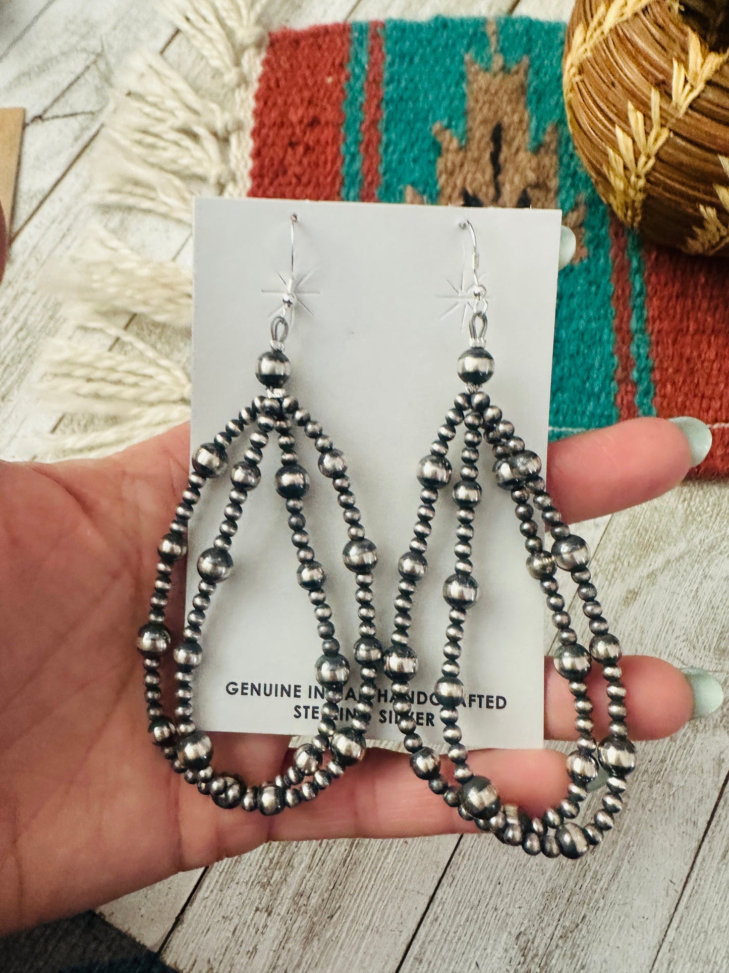 Handcrafted Sterling Silver Pearl Double Strand Beaded Hoop Earrings Leslies fav
