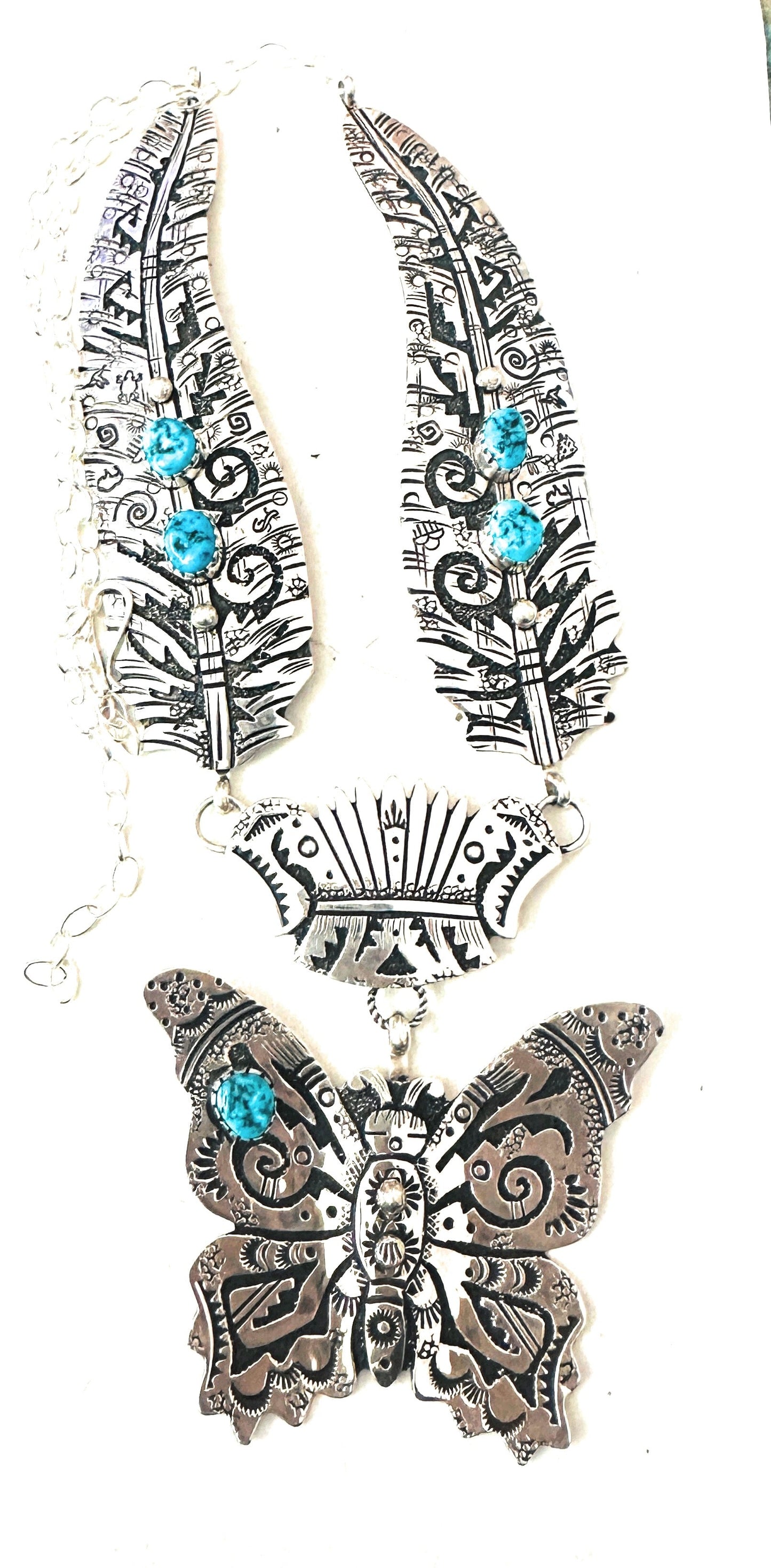 Handcrafted Sterling Silver & Turquoise Butterfly Necklace by Richard Singer