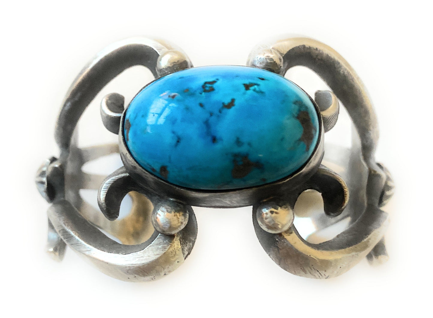 Navajo Sterling Silver & Kingman Turquoise Cuff Bracelet By Chimney Butte