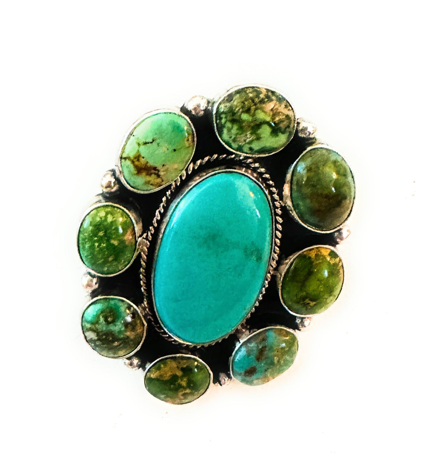 Handcrafted Sterling Silver & Multi Turquoise Cluster Adjustable Ring