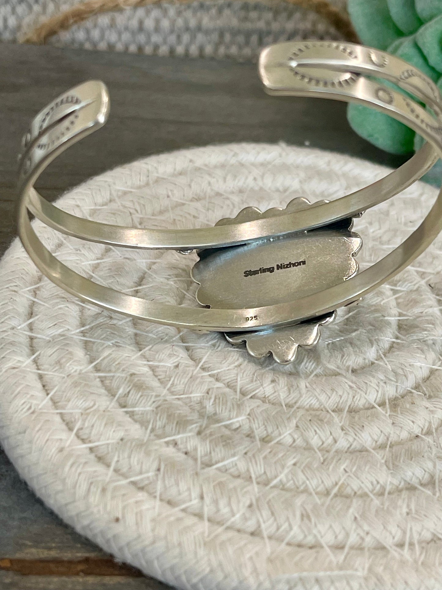 Handmade Lapis & Sterling Silver Heart Cuff Bracelet