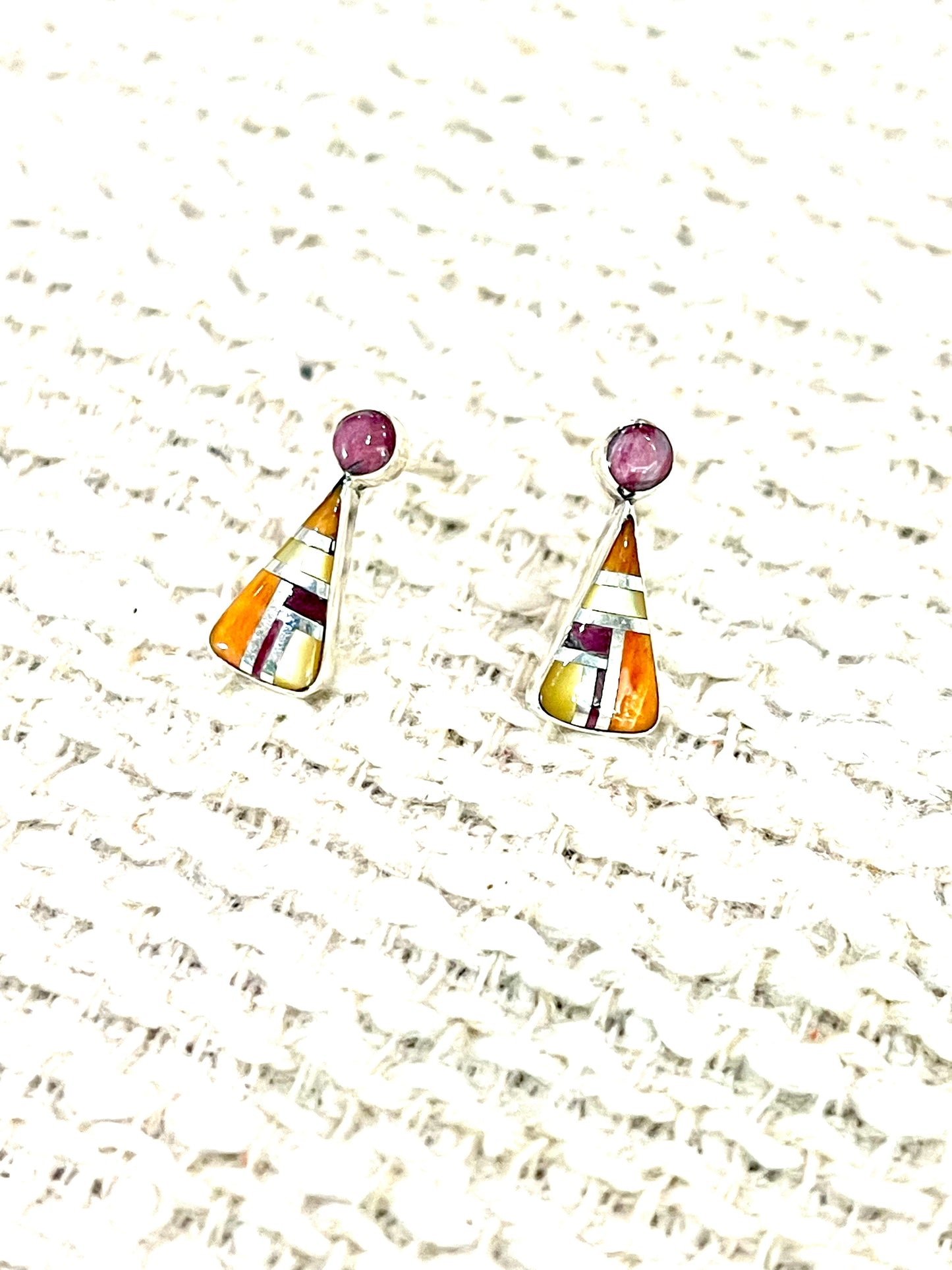 Gorgeous Handmade Sterling Silver & Multi Stone Inlay Post Earrings