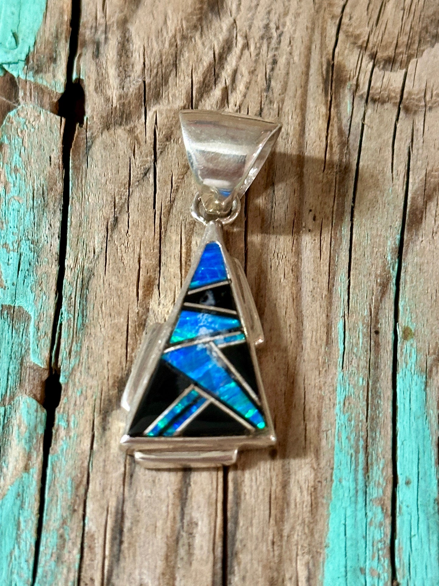 Handcrafted Lapis, Turquoise, Blue Opal, Onyx 1.5" Triangle