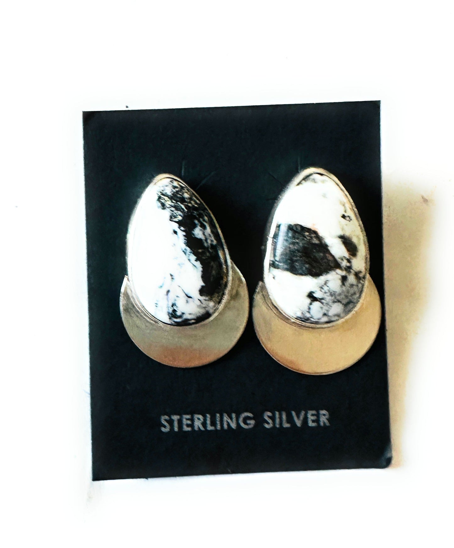 Handcrafted White Buffalo & Sterling Silver Post Earrings