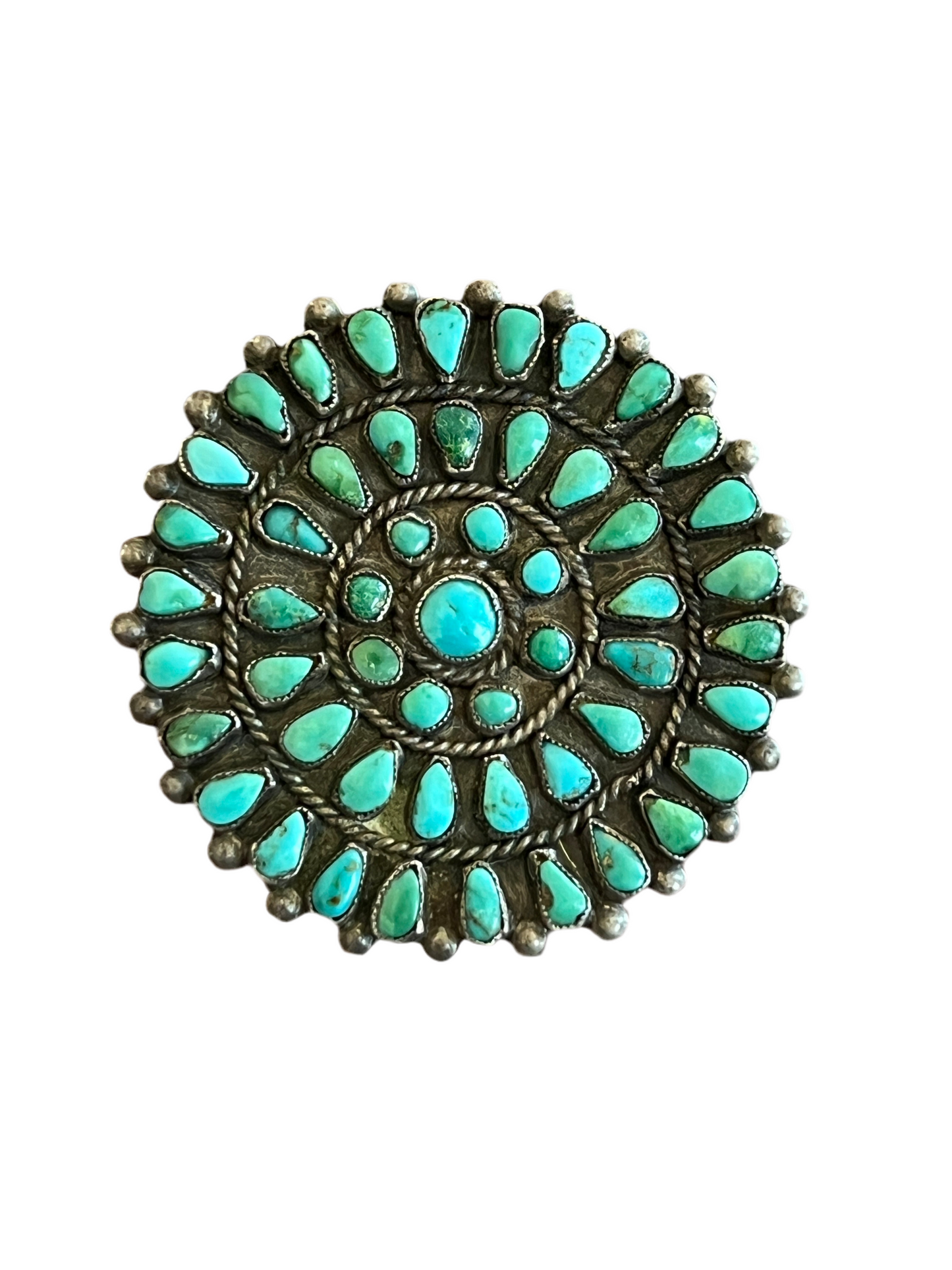 Vintage Old Pawn Sterling Silver and Turquoise Cluster Brooch, Unsigned