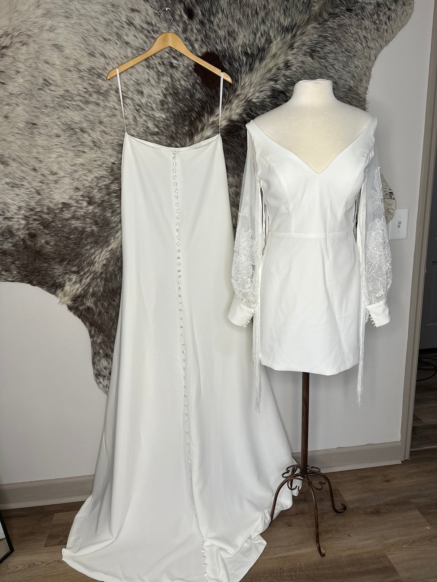 The Cindy Gown, Mini Dress and Overskirt Set