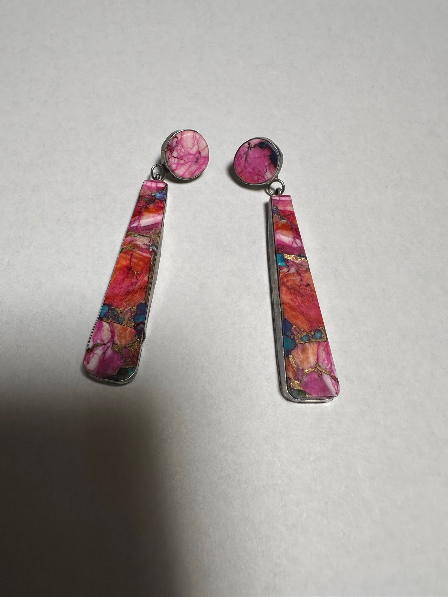 Handcrafted Pink Dream Mojave & Sterling Silver Dangles Earrings By Jacqueline Silver
