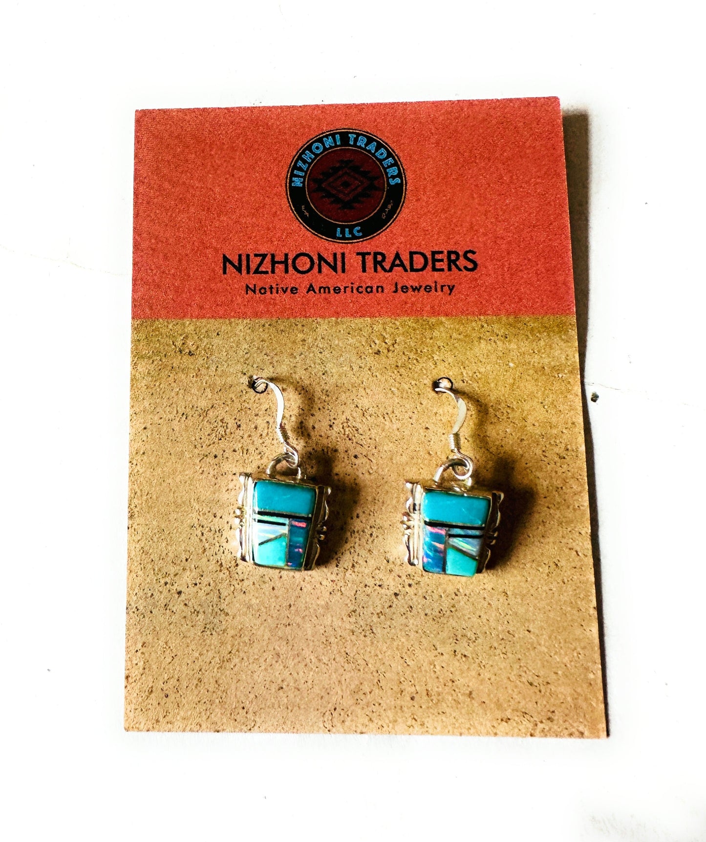 Handcrafted Sterling Silver & Multi Stone Inlay Dangle Earrings