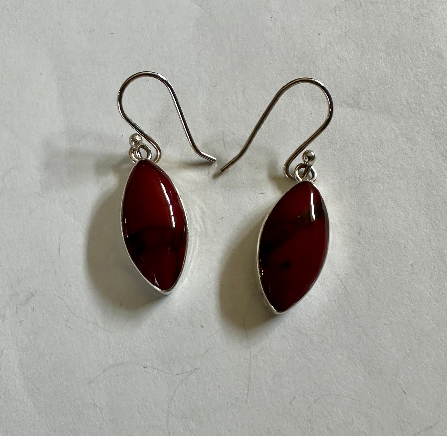Petite Red Jasper Marquise Sterling Silver Earrings
